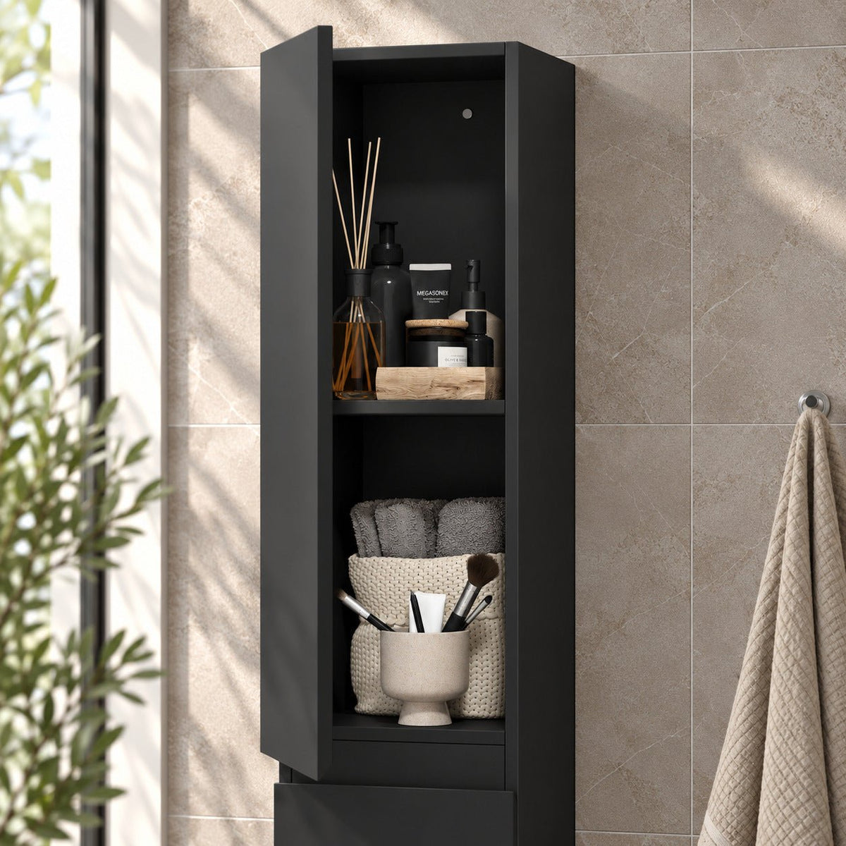 Tall cabinet - 30x31x174 cm - 2 doors - matt black - Kenwood - MASTERSTORE - 8595677177930 - Tall Cabinets - 04-030-63-02-01 - 8595677177930