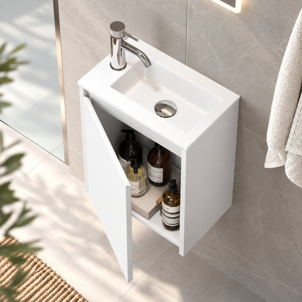 Bathroom furniture package with cabinet and solid surface washbasin - 40x25x53.4 cm - matt white - Como - MASTERSTORE - 8595677192957 - Vanity Units - 09-040-11-01-02 - 8595677192957