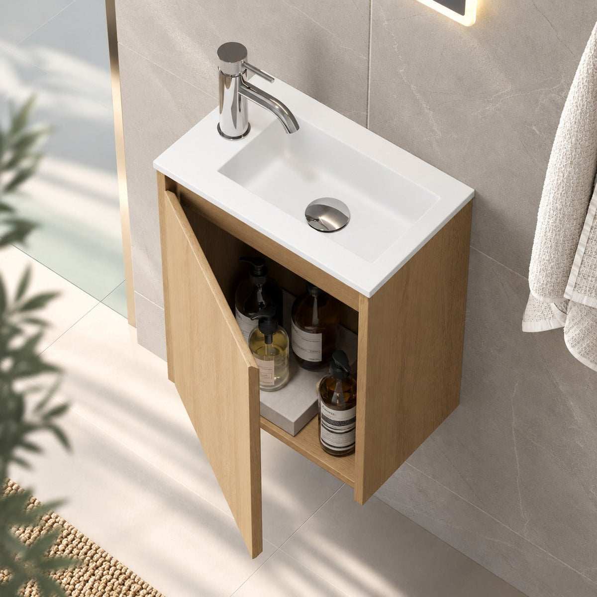 Bathroom furniture package with cabinet and solid surface washbasin - 40x25x53.4 cm - natural oak - Como - MASTERSTORE - 8595677192971 - Vanity Units - 09-040-11-86-02 - 8595677192971