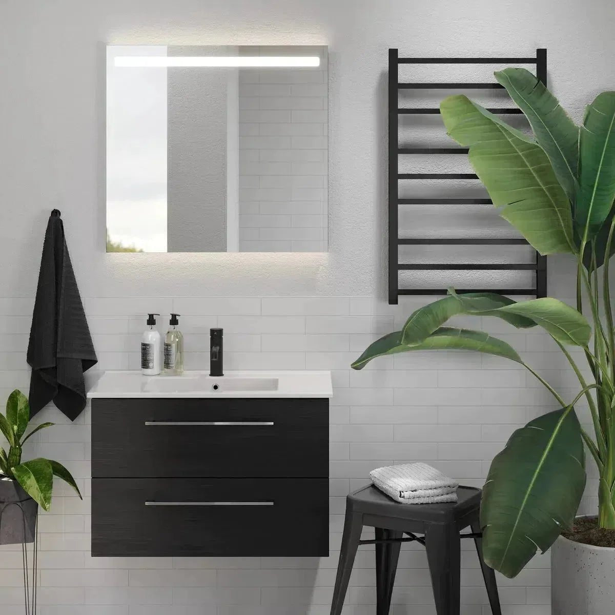 Nordfeld Badrumsmöbel m/LED - spegel, Svart Trä - Tvättställsskåp - BATH DELUXE - EXCLUSIVE - 09 - 075 - 07 - 22 - 00 - BATHDELUXE SWEDEN