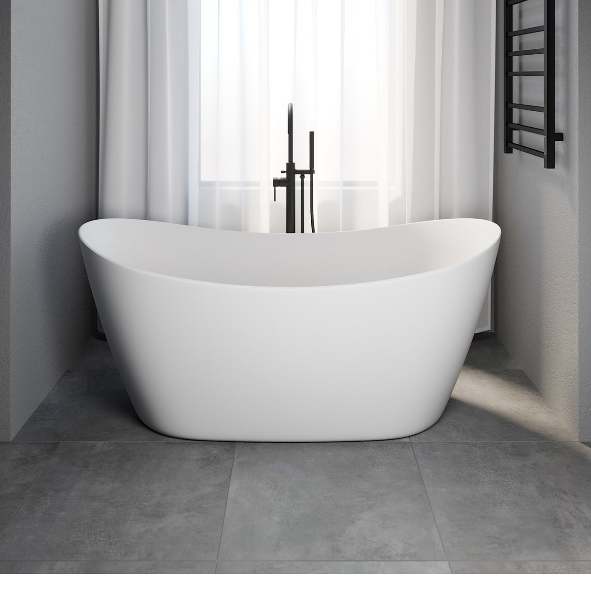 Fristående badkar i akryl - 160 x 80 x 68 cm - Matt vit - Hjerting