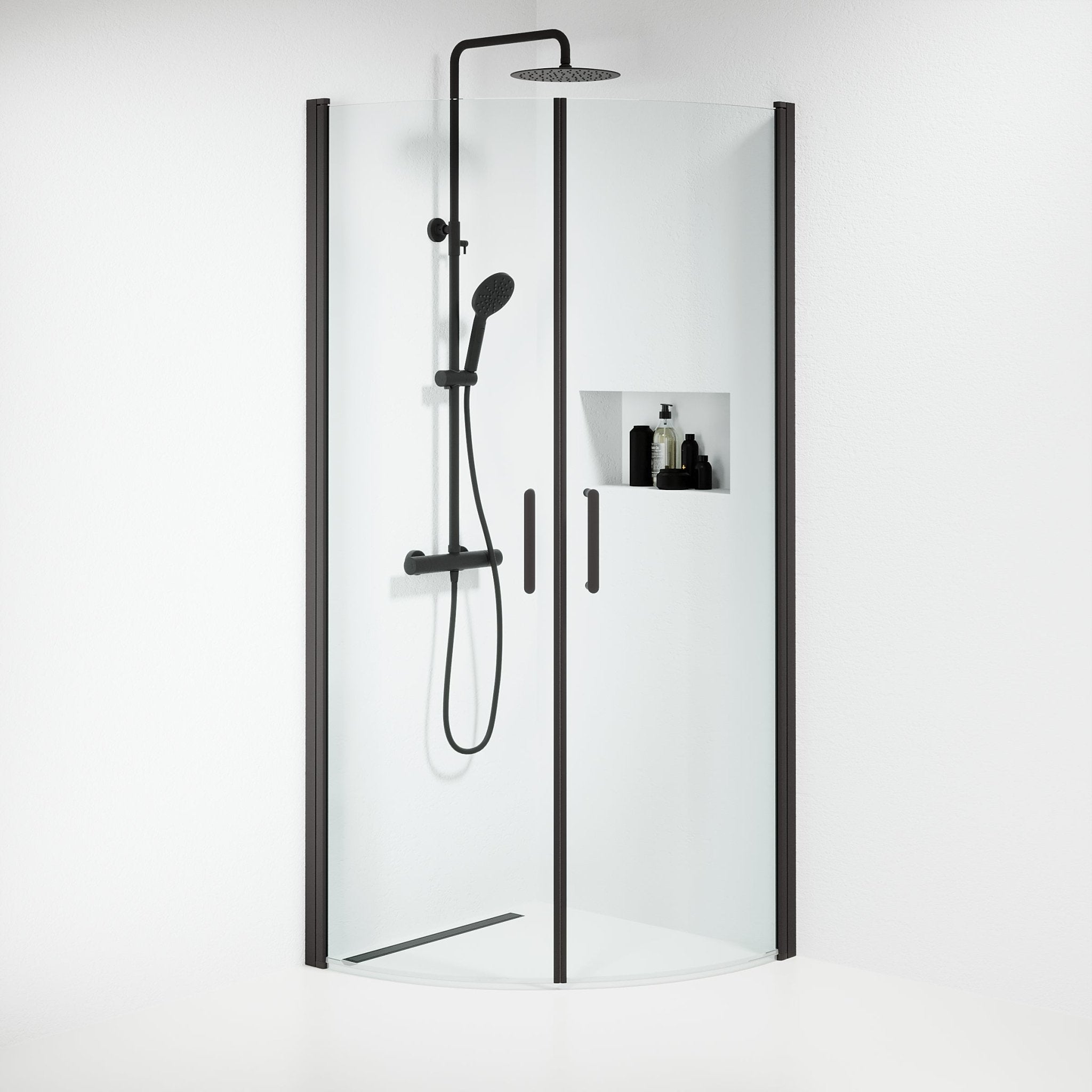 Sandefjord Duschhörn, Rund, Svart Profil, Klargas - Duschhörna - BATH DELUXE - EXCLUSIVE - 15 - 080 - 01 - 02 - 00 - BATHDELUXE SWEDEN