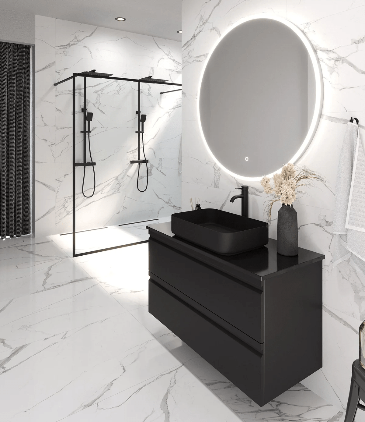 Gotland Duschvägg m/svart ram - Duschväggar - BATH DELUXE - PRESTIGE - 15 - 090 - 20 - 02 - 00 - BATHDELUXE SWEDEN
