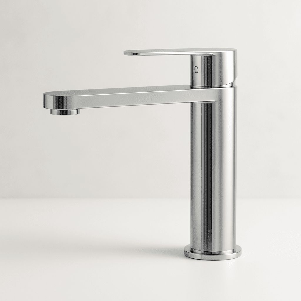 Tvättställsblandare modern design 17,3 cm - borstat stål - Tårnby - Tvättställsblandare - BATH DELUXE - BASIC - 28-017-02-71-02 - BATHDELUXE SWEDEN