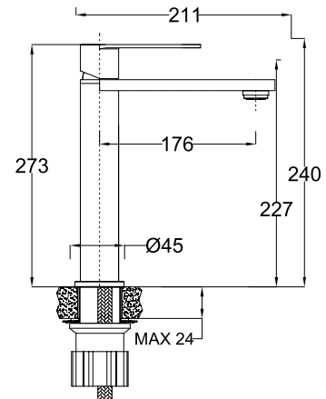 Tårnby, Blandare - Tvättställ, Mässingsmatta - 3,5 cm - Blandare - Tvättställ - BATH DELUXE - BASIC - 28-027-02-70-02 - BATHDELUXE SWEDEN
