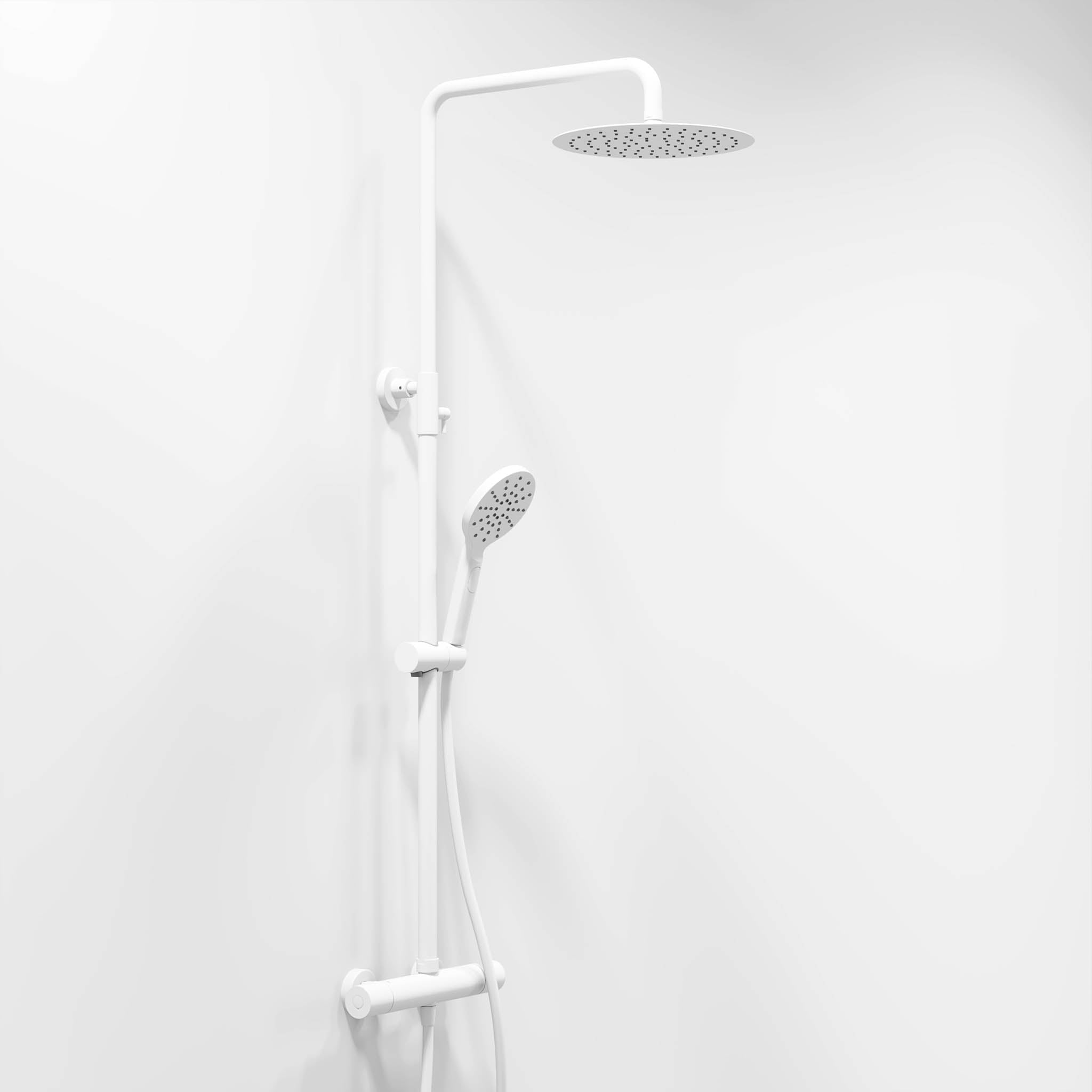 Takduschset med termostatblandare 150mm C/C - Ø250 mm takdusch, handdusch - mattvit - Dragør - Duschsystem - Bath Deluxe - Dragør - 31-120-05-01-00 - BATHDELUXE SWEDEN