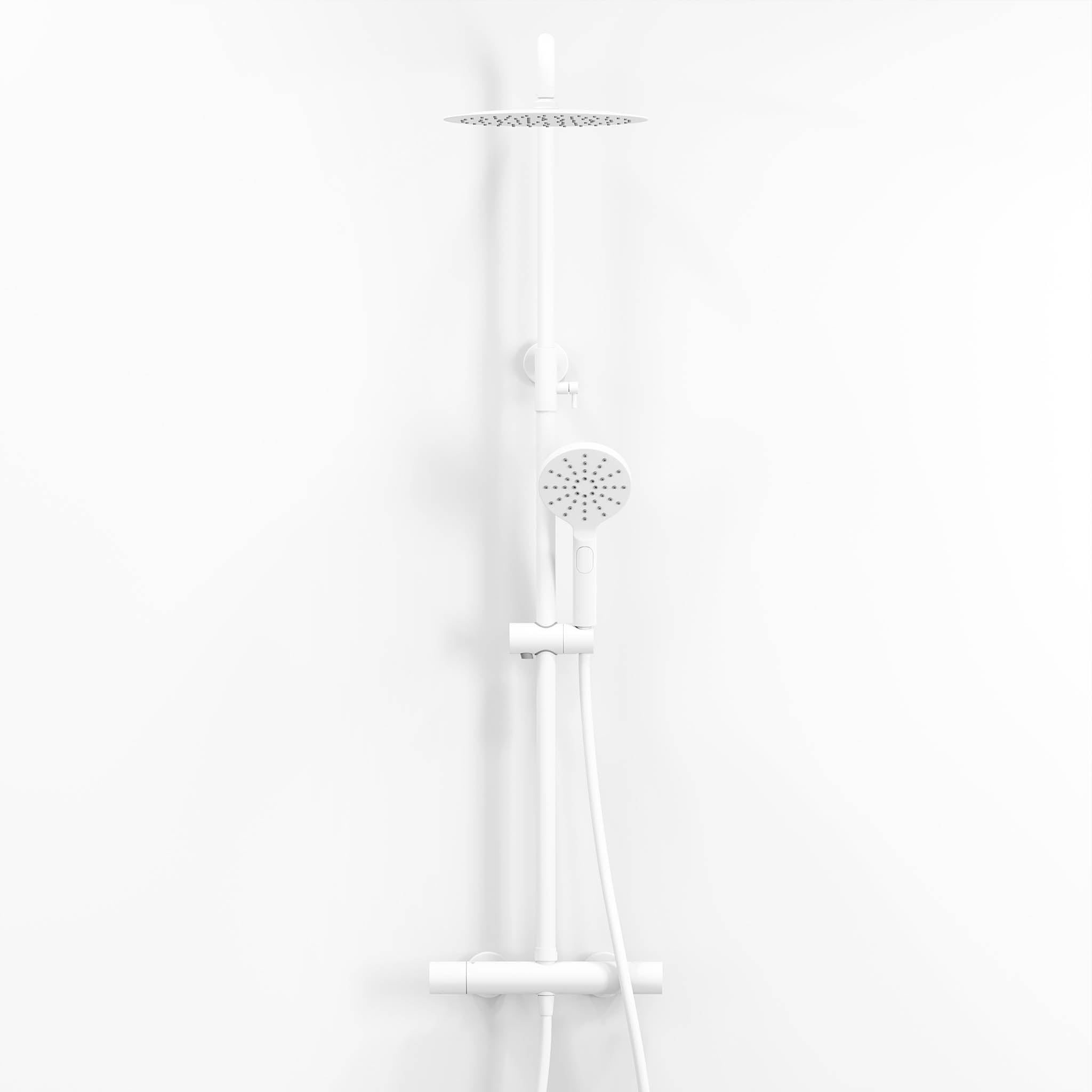 Takduschset med termostatblandare 150mm C/C - Ø250 mm takdusch, handdusch - mattvit - Dragør - Duschsystem - Bath Deluxe - Dragør - 31-120-05-01-00 - BATHDELUXE SWEDEN