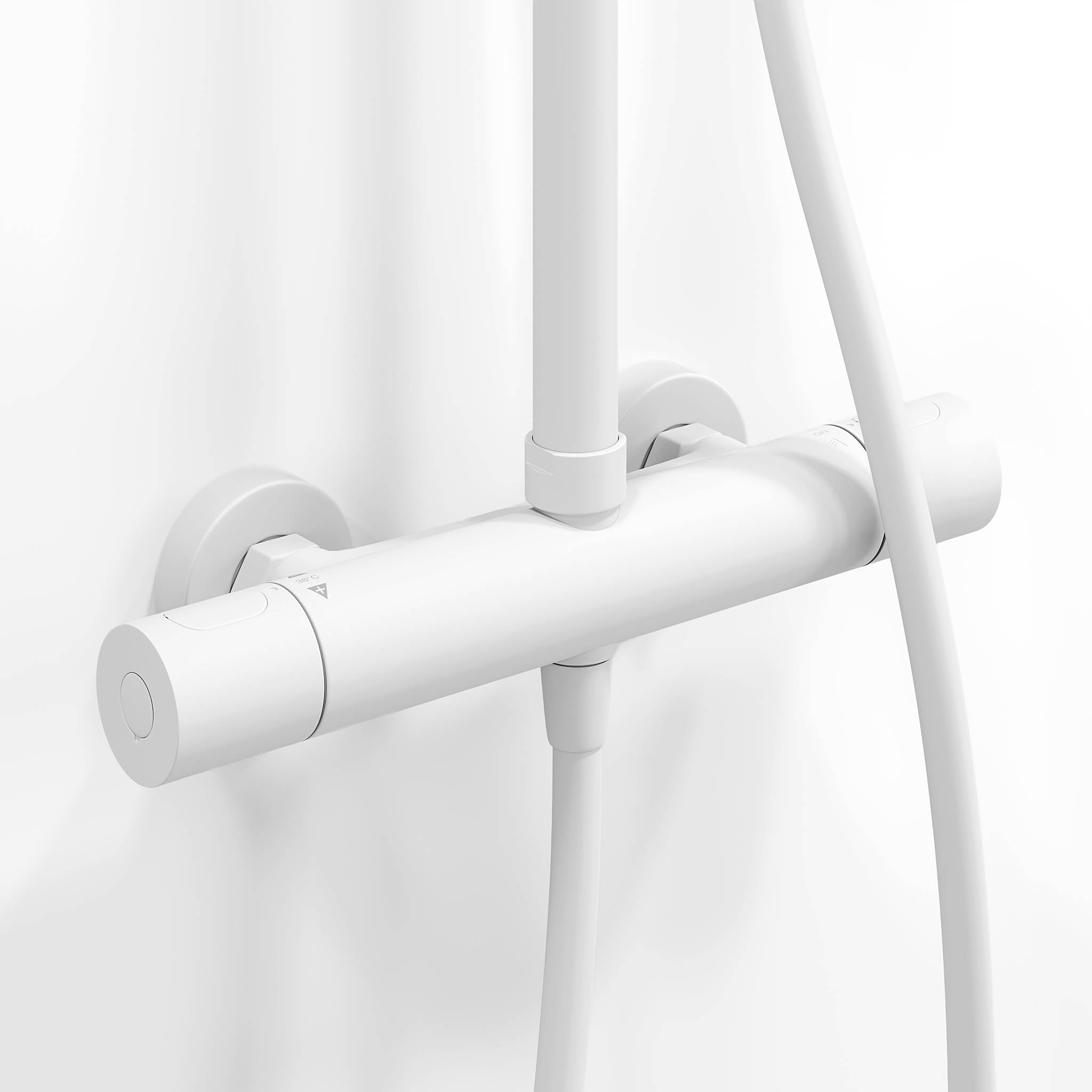 Takduschset med termostatblandare 150mm C/C - Ø250 mm takdusch, handdusch - mattvit - Dragør - Duschsystem - Bath Deluxe - Dragør - 31-120-05-01-00 - BATHDELUXE SWEDEN