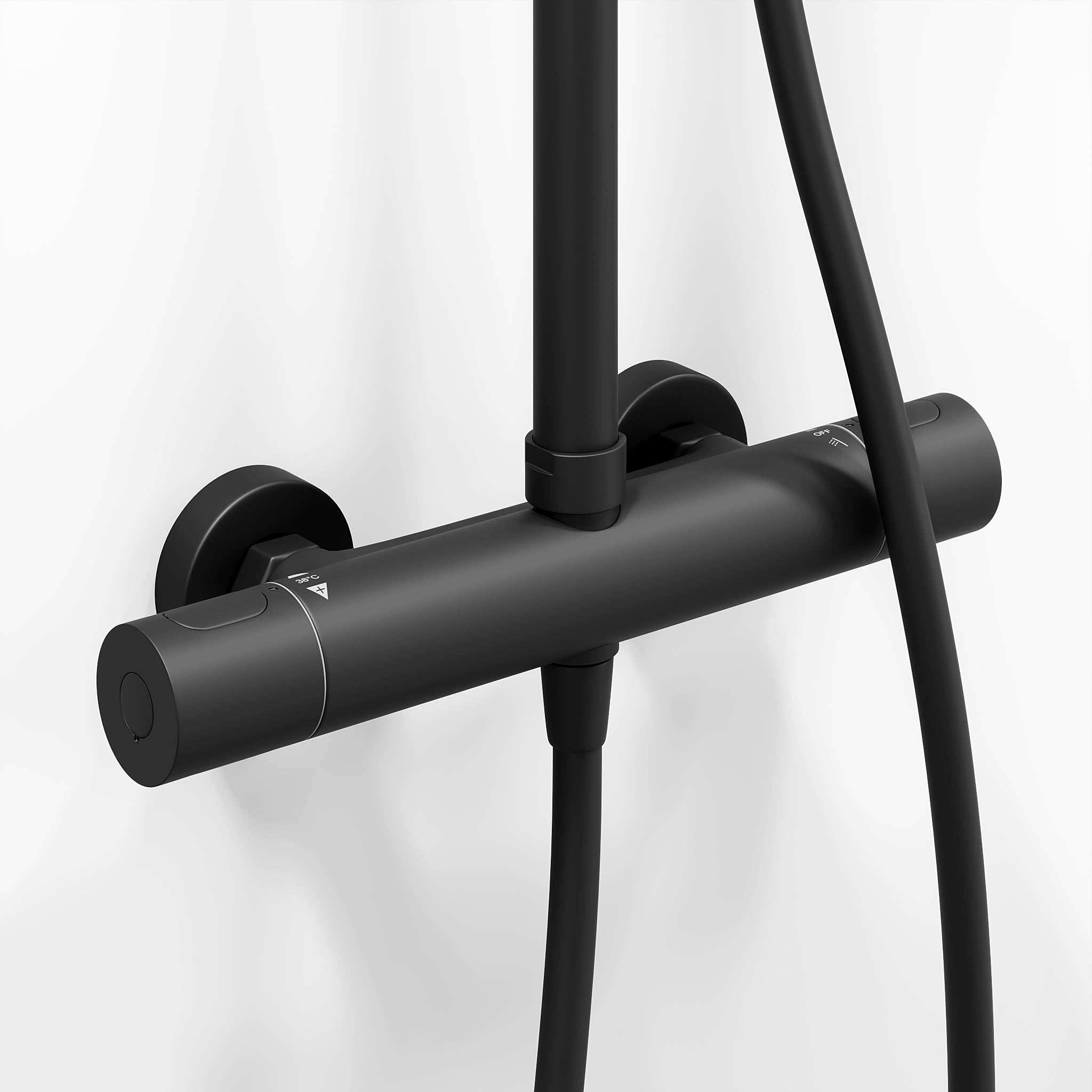 Takduschset med termostatblandare 150mm C/C – Ø250 mm takdusch, handdusch - mattsvart – Dragør - Duschsystem - Bath Deluxe - Dragør - 31-120-05-02-00 - BATHDELUXE SWEDEN