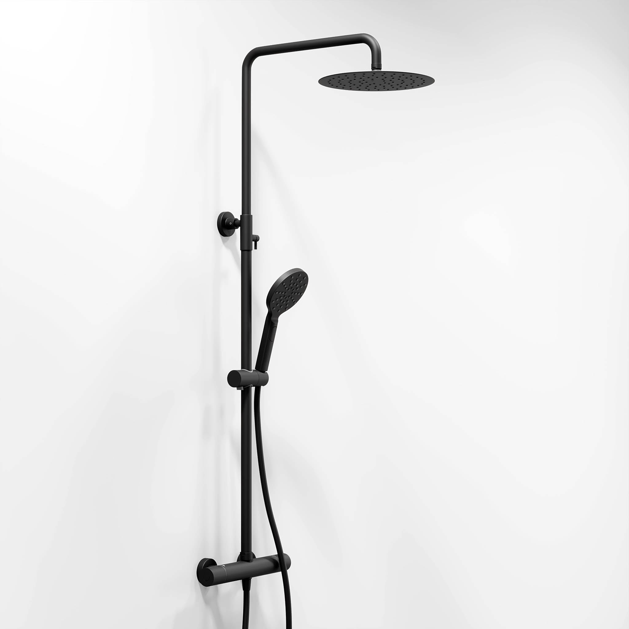 Takduschset med termostatblandare 150mm C/C – Ø250 mm takdusch, handdusch - mattsvart – Dragør - Duschsystem - Bath Deluxe - Dragør - 31-120-05-02-00 - BATHDELUXE SWEDEN