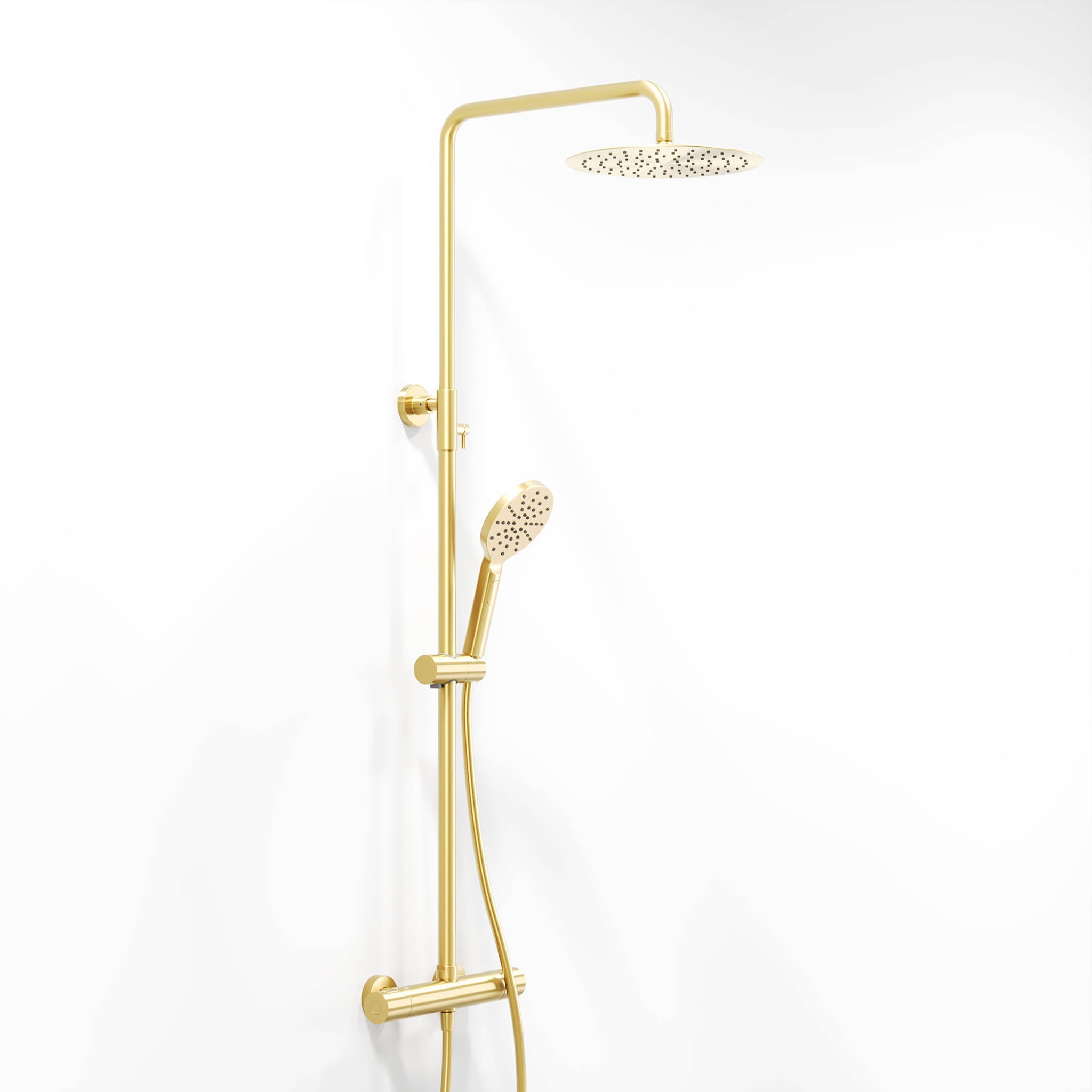 Takduschset med termostatblandare 150mm C/C - Ø250 mm takdusch, handdusch - borstad mässing - Dragør - Duschsystem - Bath Deluxe - Dragør - 31-120-05-70-00 - BATHDELUXE SWEDEN
