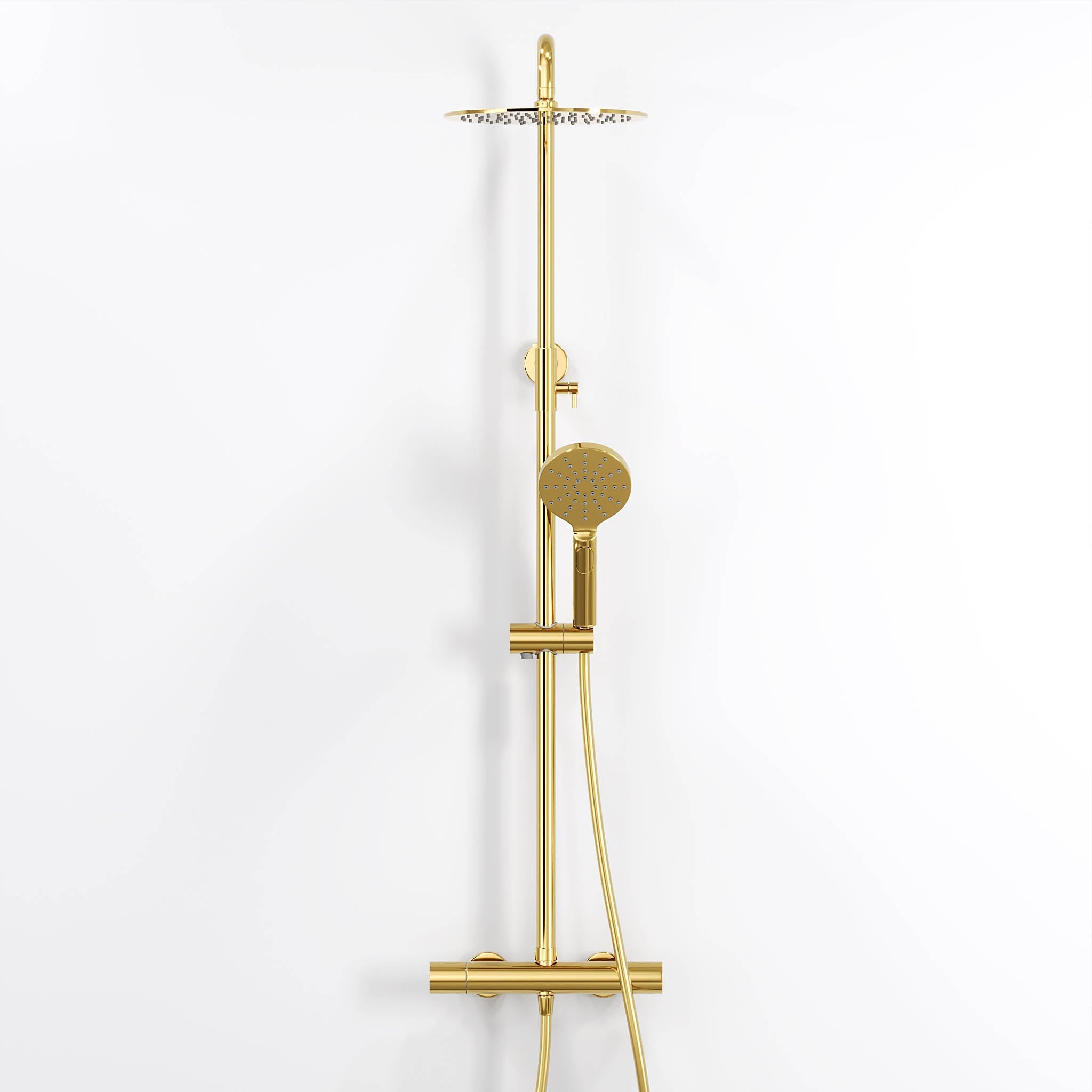 Takduschset med termostatblandare 150mm C/C - Ø250 mm takdusch, handdusch - blank mässing - Dragør - Duschsystem - Bath Deluxe - Dragør - 31-120-08-64-00 - BATHDELUXE SWEDEN