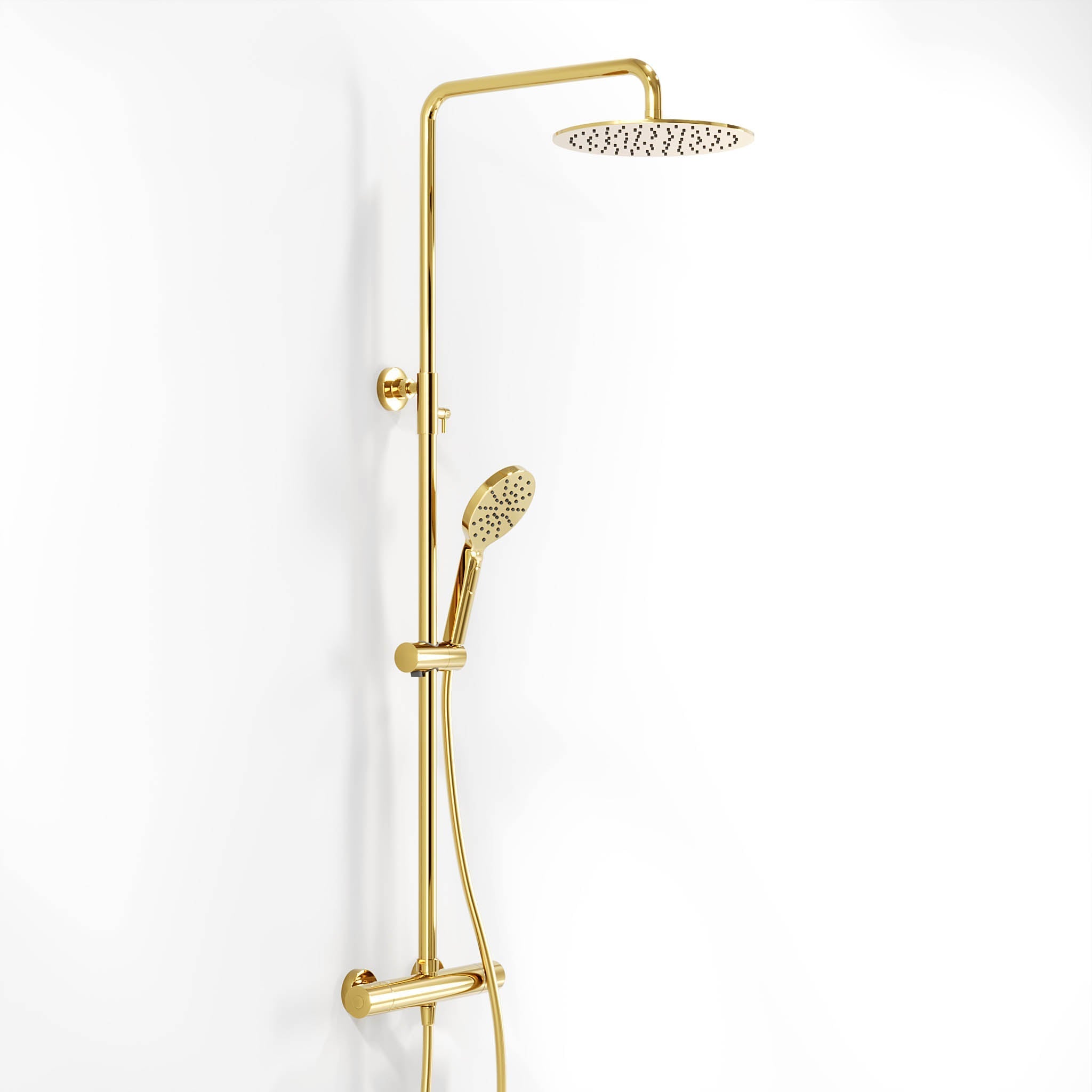 Takduschset med termostatblandare 150mm C/C - Ø250 mm takdusch, handdusch - blank mässing - Dragør - Duschsystem - Bath Deluxe - Dragør - 31-120-08-64-00 - BATHDELUXE SWEDEN