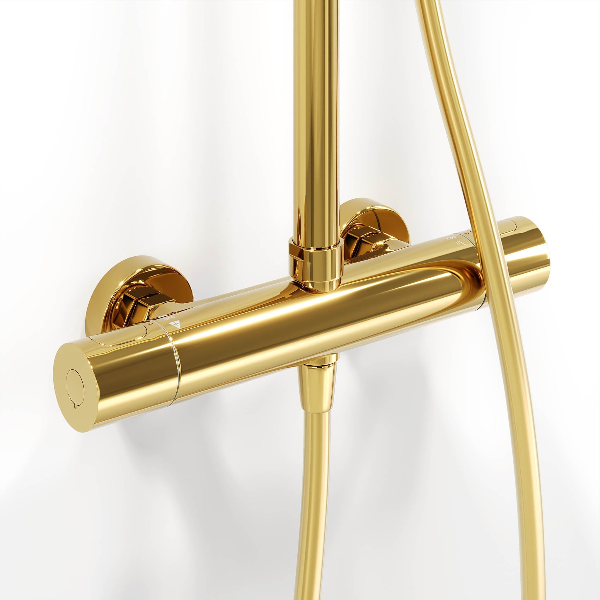 Takduschset med termostatblandare 150mm C/C - Ø250 mm takdusch, handdusch - blank mässing - Dragør - Duschsystem - Bath Deluxe - Dragør - 31-120-08-64-00 - BATHDELUXE SWEDEN
