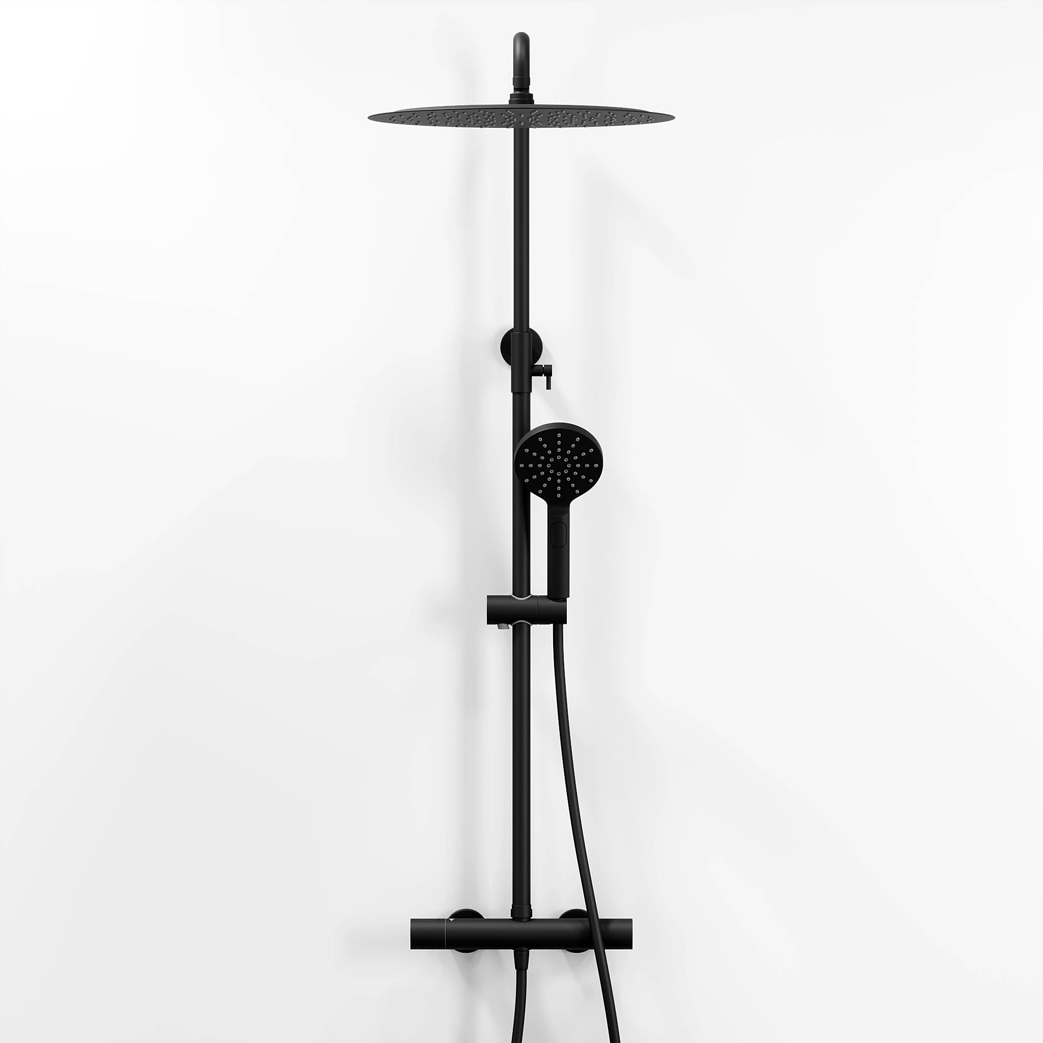 Shower system with thermostatic mixer 150mm C/C - Ø400 mm overhead shower, hand shower - matt black - Dragør - MASTERSTORE - 8595677128949 - Showersystem - 31-120-13-63-00 - 8595677128949