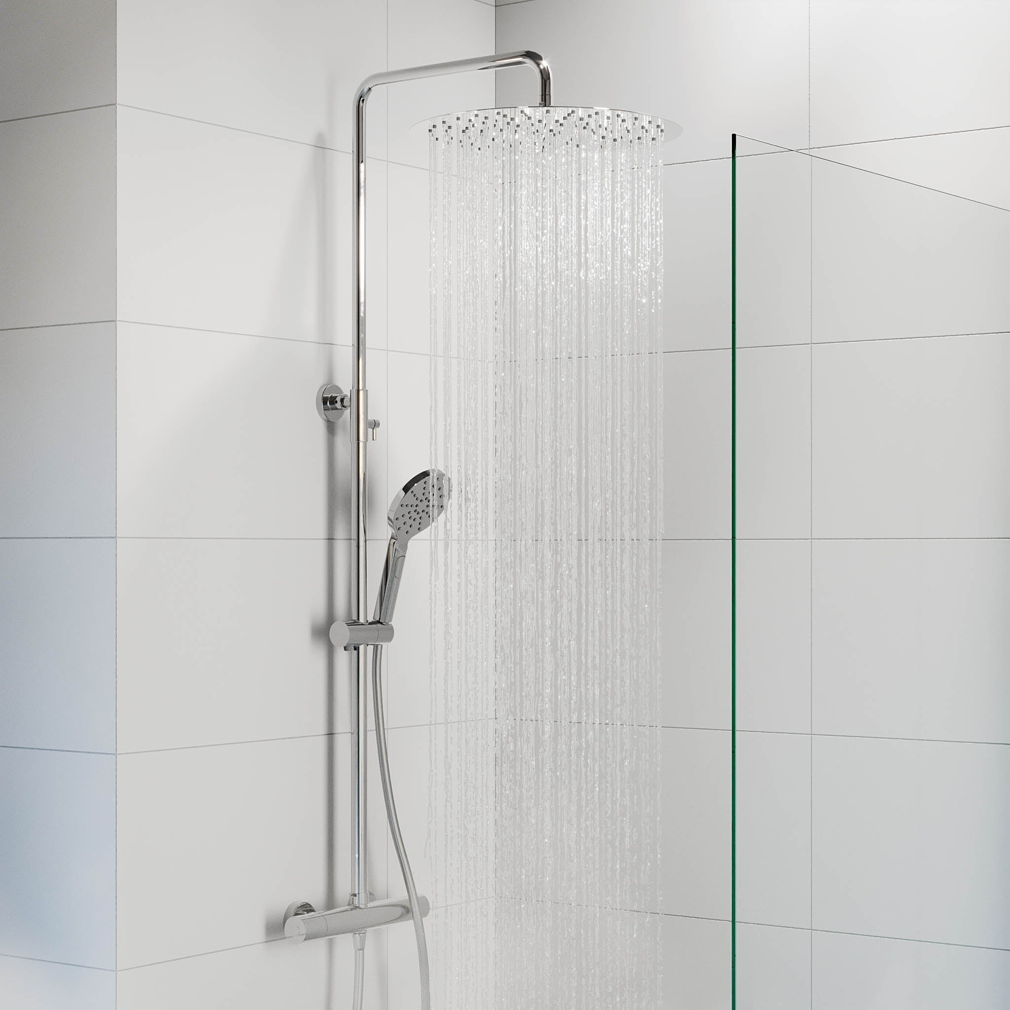 Takduschset med termostatblandare 150mm C/C - Ø400 mm takdusch, handdusch - krom - Dragør - Duschsystem - Bath Deluxe - Dragør - 31-120-13-60-00 - BATHDELUXE SWEDEN