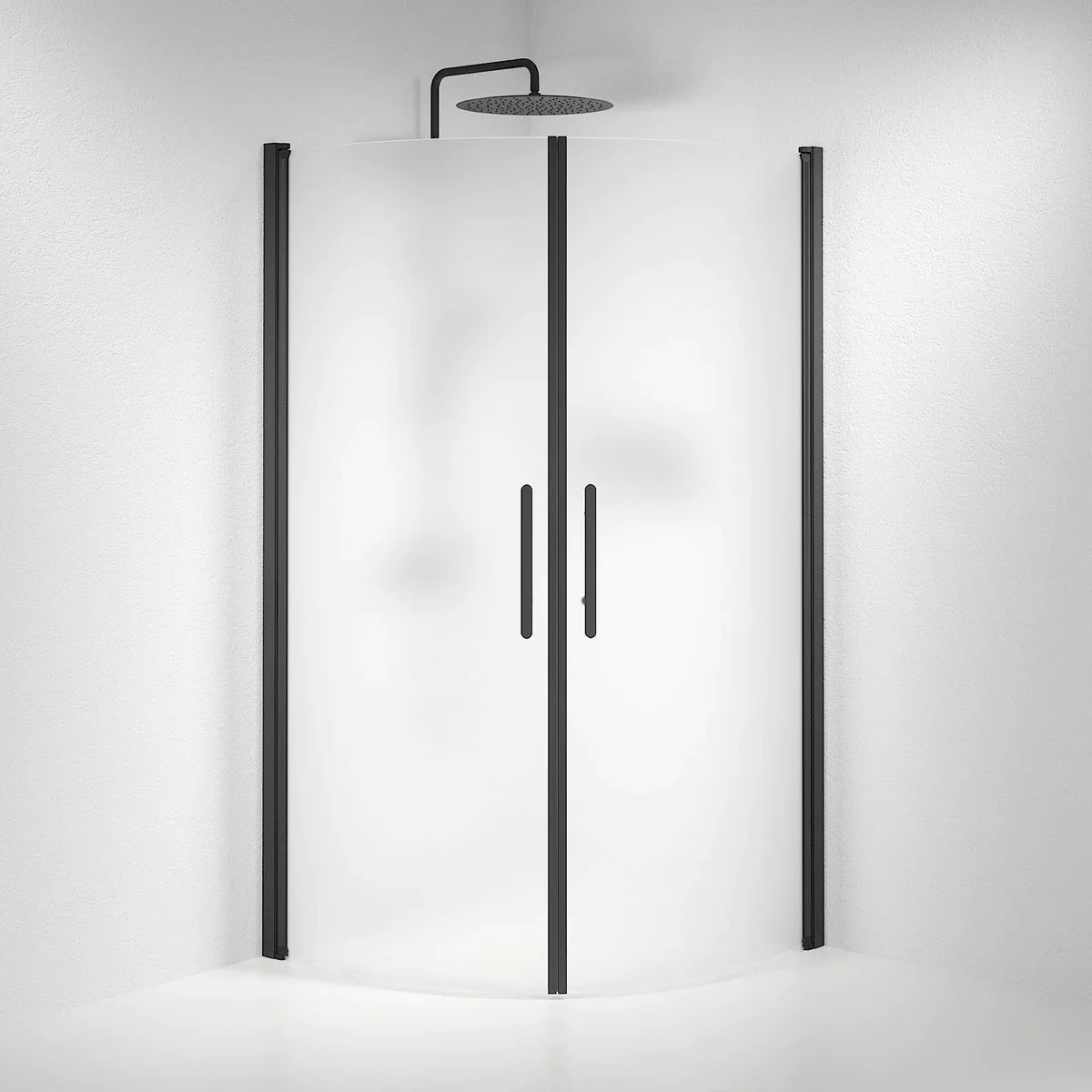 Vänern Duschhörn, Rund, Frostat Glas, Svart Profil - Duschhörna - BATH DELUXE - PRESTIGE - 35 - 101 - 02 - 55 - 00 - BATHDELUXE SWEDEN