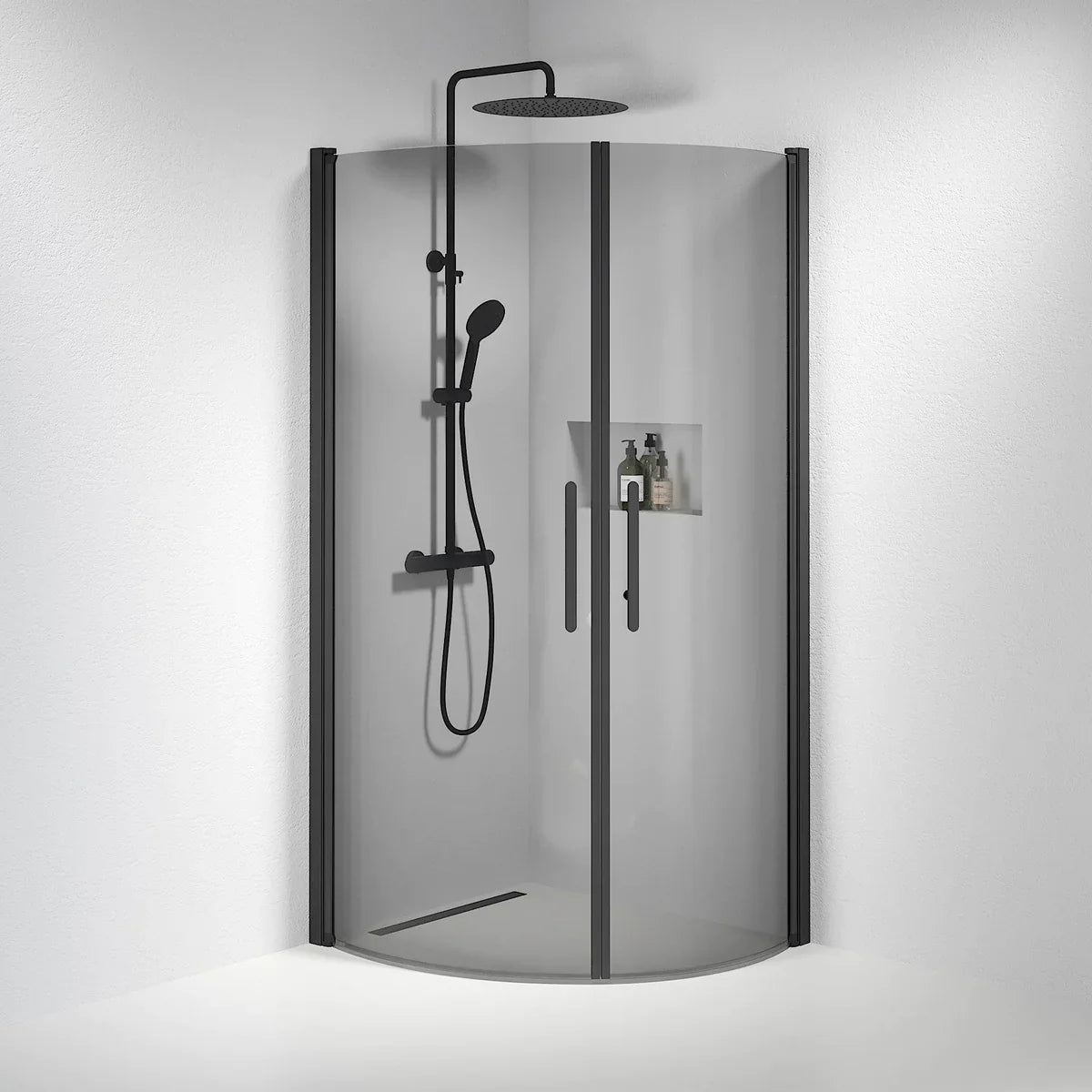 Vänern Duschhörn, Rund, Rökfärgat Glas, Svart Profil - Duschhörna - BATH DELUXE - PRESTIGE - 35 - 801 - 02 - 56 - 00 - BATHDELUXE SWEDEN