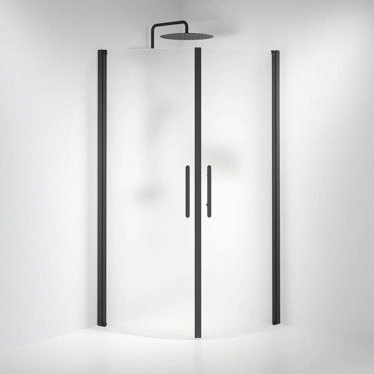 Vänern Duschhörn, Rund, Frostat Glas, Svart Profil - Duschhörna - BATH DELUXE - PRESTIGE - 35 - 901 - 02 - 55 - 00 - BATHDELUXE SWEDEN