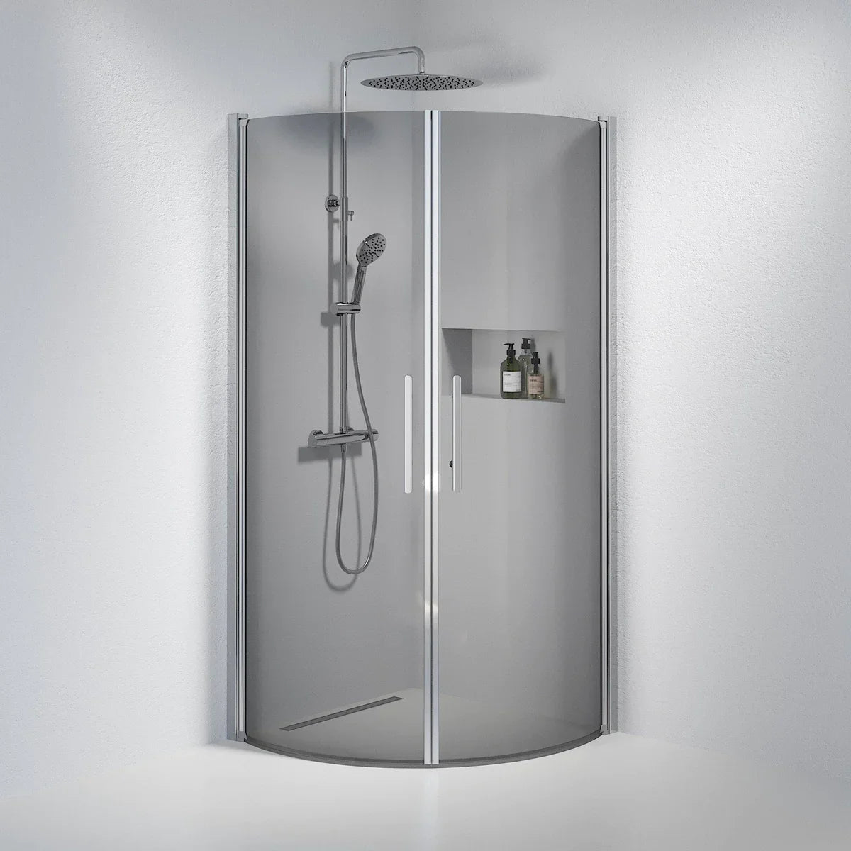 Vänern Duschhörn, Rund, Rökfärgat Glas, Krom Profil - Duschhörna - BATH DELUXE - PRESTIGE - 35 - 901 - 60 - 56 - 00 - BATHDELUXE SWEDEN