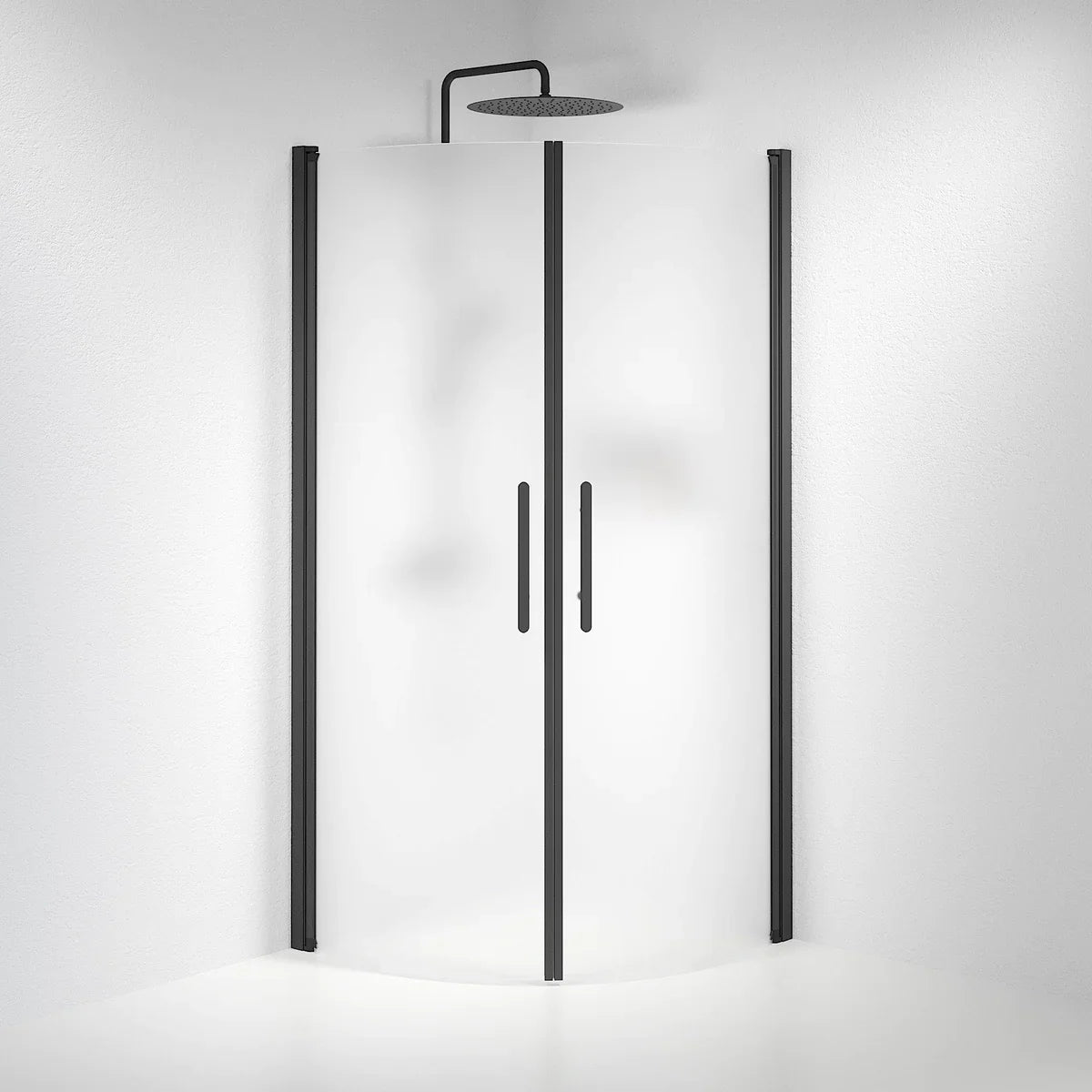 Vänern Duschhörn, Rund, Frostat Glas, Svart Profil - Duschhörna - BATH DELUXE - PRESTIGE - 35 - 909 - 02 - 55 - 00 - BATHDELUXE SWEDEN