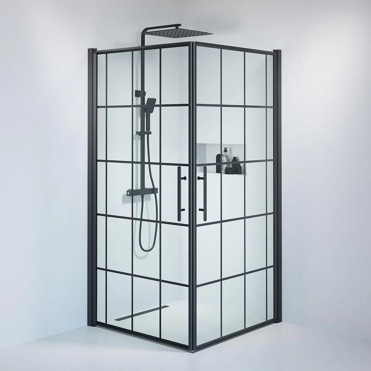 Vänern Duschhörn, Rak, Klarglas med Spröjs, Svart Profil - Duschhörna - BATH DELUXE - PRESTIGE - 36 - 101 - 02 - 49 - 01 - BATHDELUXE SWEDEN