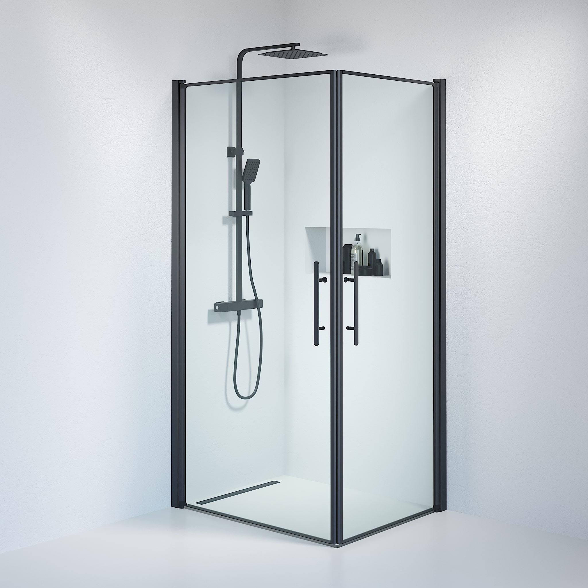 Square - Transparent, Duschset - Square, Transparent/Svart - 100 cm - Duschkabinset - Kod - BATH DELUXE - PRESTIGE - 36-101-02-50-00 - BATHDELUXE SWEDEN