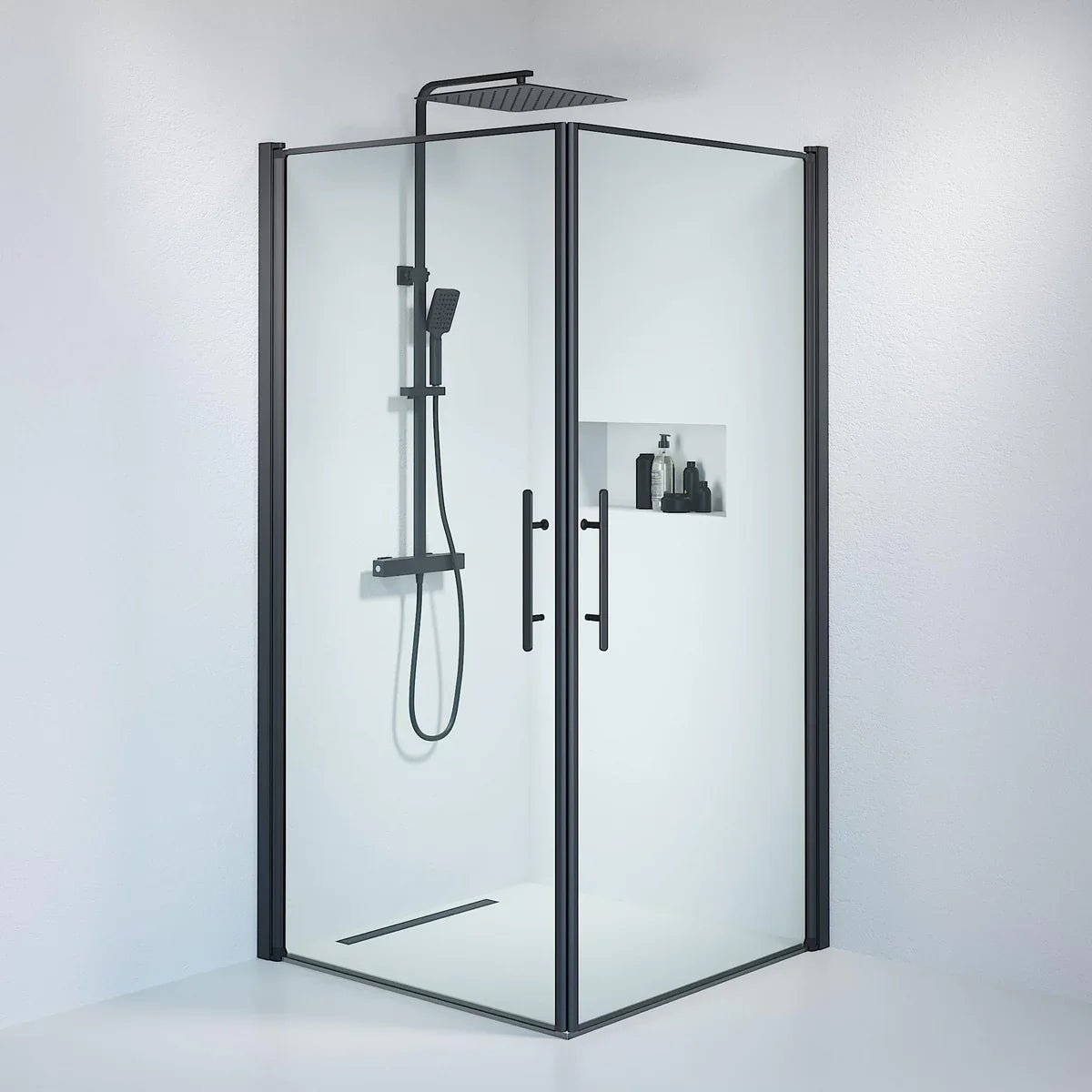 Vänern Duschhörn, Rak, Klarglas, Svart Profil - Duschhörna - BATH DELUXE - PRESTIGE - 36 - 101 - 02 - 50 - 00 - BATHDELUXE SWEDEN