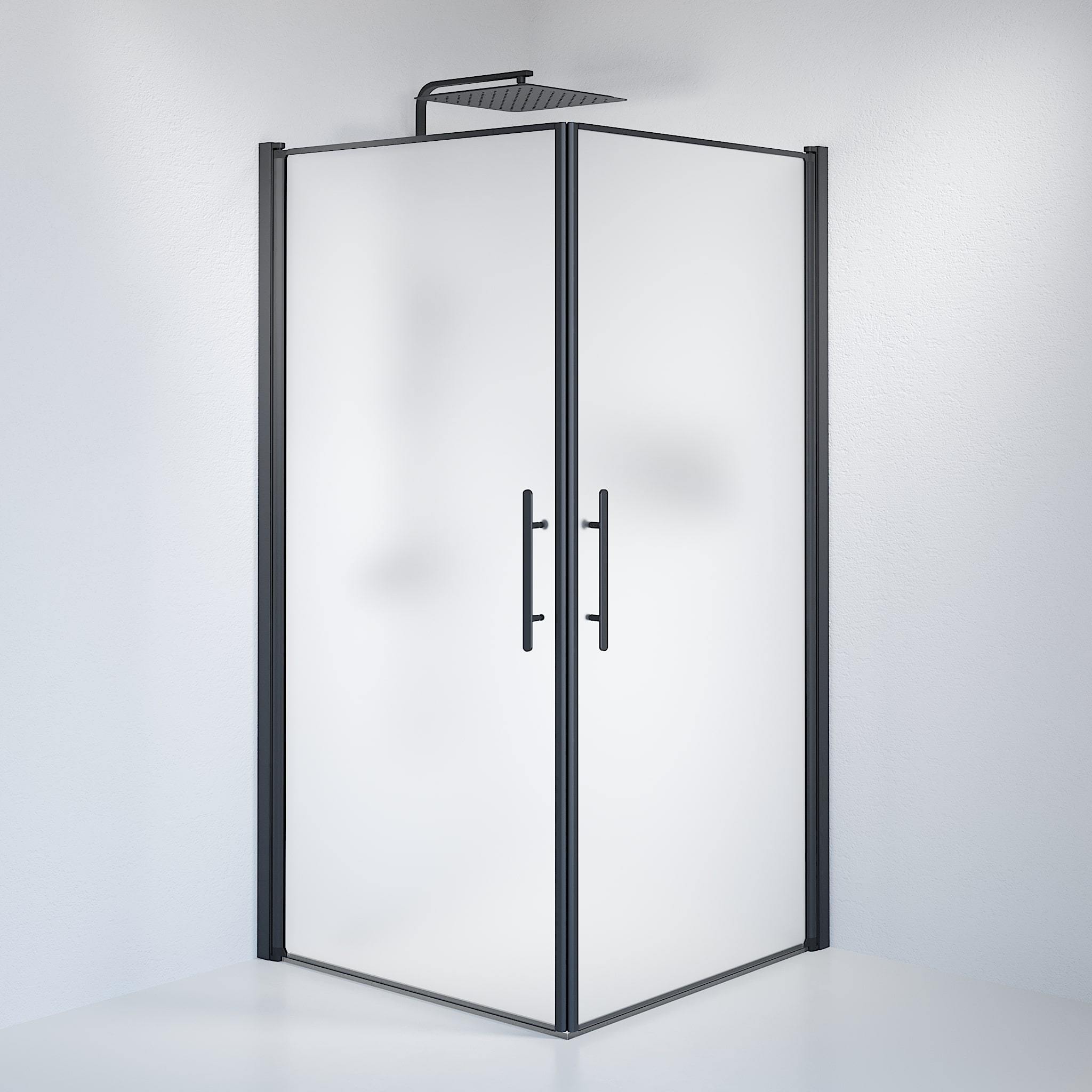 Kvadratisk - Frostad, Duschset - Kvadratisk, Matt/Svart - 100 cm - Duschkabinset - Kod - BATH DELUXE - PRESTIGE - 36-101-02-55-00 - BATHDELUXE SWEDEN