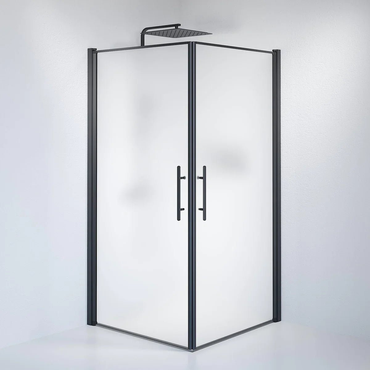 Vänern Duschhörn, Rak, Frostat Glas, Svart Profil - Duschhörna - BATH DELUXE - PRESTIGE - 36 - 101 - 02 - 55 - 00 - BATHDELUXE SWEDEN