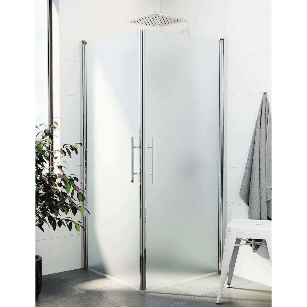 Vänern Duschhörn, Rak, Frostat Glas, Krom Profil - Duschhörna - BATH DELUXE - PRESTIGE - 36 - 101 - 60 - 55 - 00 - BATHDELUXE SWEDEN