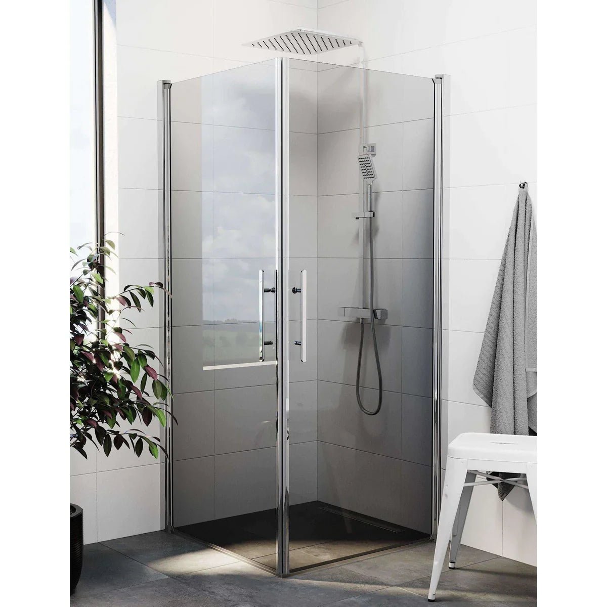Vänern Duschhörn, Rak, Rökfärgat Glas, Krom Profil - Duschhörna - BATH DELUXE - PRESTIGE - 36 - 101 - 60 - 56 - 00 - BATHDELUXE SWEDEN