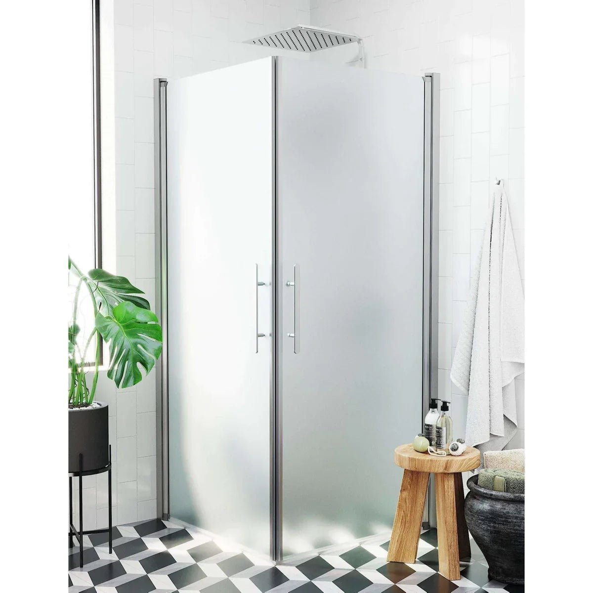 Vänern Duschhörn, Rak, Frostat Glas, Borstad Aluminium Profil - Duschhörna - BATH DELUXE - PRESTIGE - 36 - 101 - 67 - 55 - 00 - BATHDELUXE SWEDEN