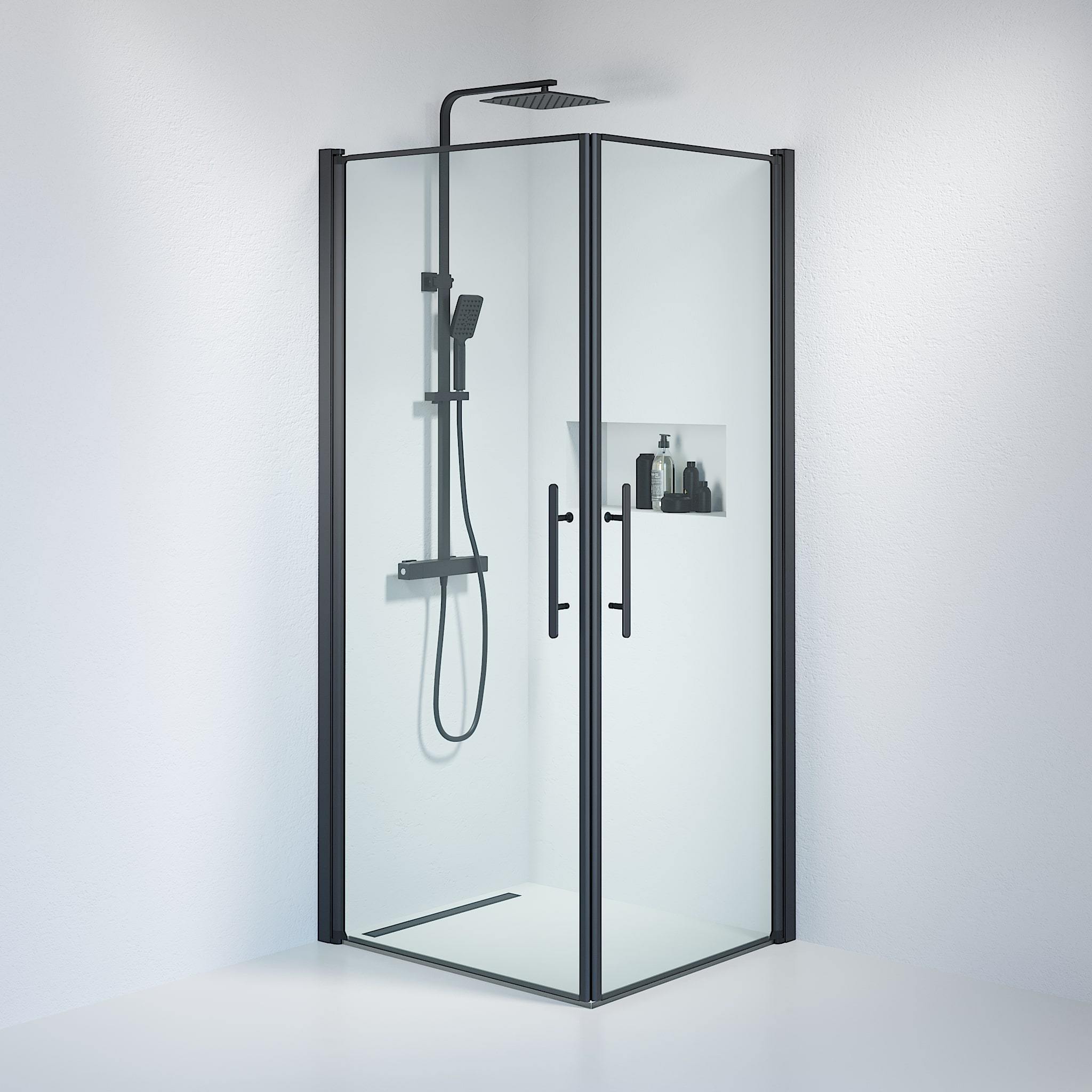 Kvadratisk - Klar, Duschset - Kvadratisk, Klar/Svart - 70 cm - Duschkabinset - Kod - BATH DELUXE - PRESTIGE - 36-701-02-50-00 - BATHDELUXE SWEDEN