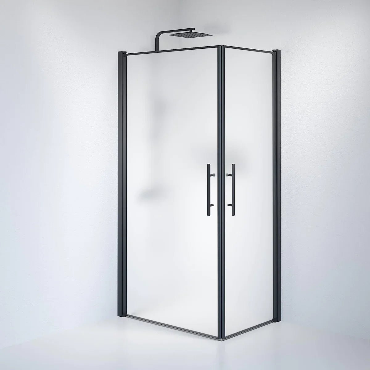 Vänern Duschhörn, Rak, Frostat Glas, Svart Profil - Duschhörna - BATH DELUXE - PRESTIGE - 36 - 701 - 02 - 55 - 00 - BATHDELUXE SWEDEN