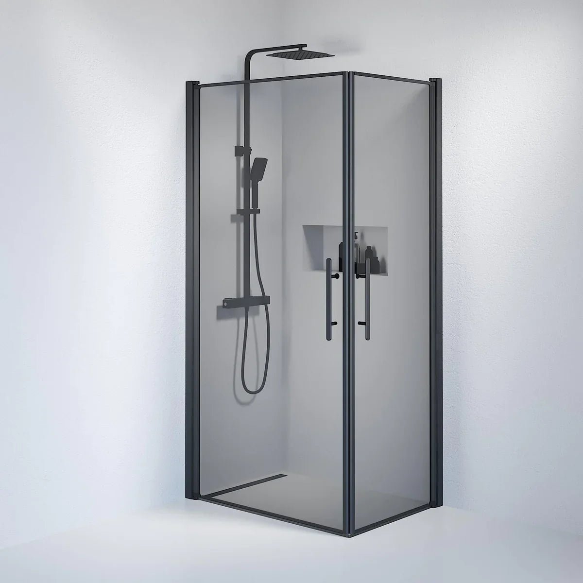 Vänern Duschhörn, Rak, Rökfärgat Glas, Svart Profil - Duschhörna - BATH DELUXE - PRESTIGE - 36 - 701 - 02 - 56 - 00 - BATHDELUXE SWEDEN