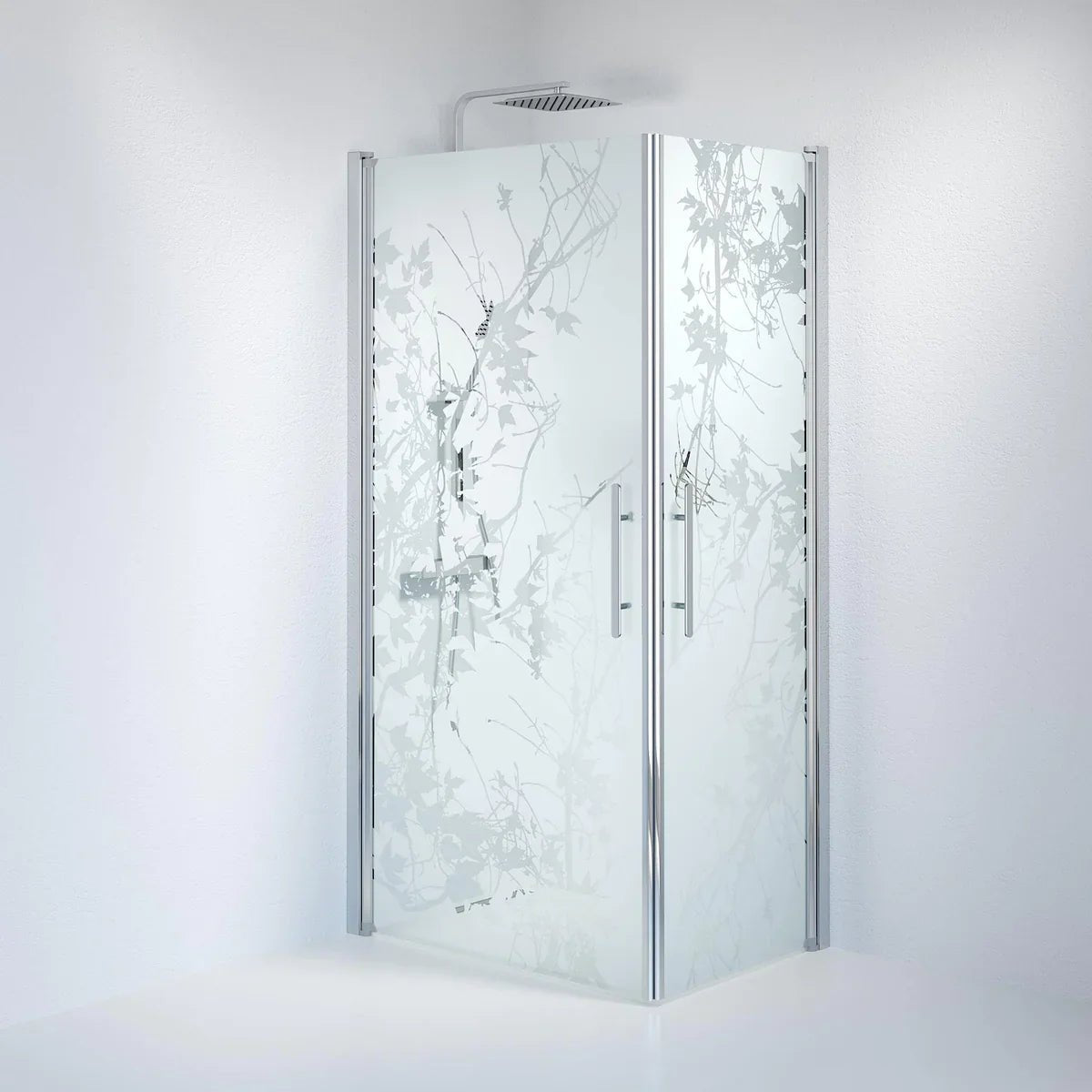 Vänern Duschhörn, Rak, Frostat Decor Glas, Krom Profil - Duschhörna - BATH DELUXE - PRESTIGE - 36 - 701 - 60 - 54 - 00 - BATHDELUXE SWEDEN