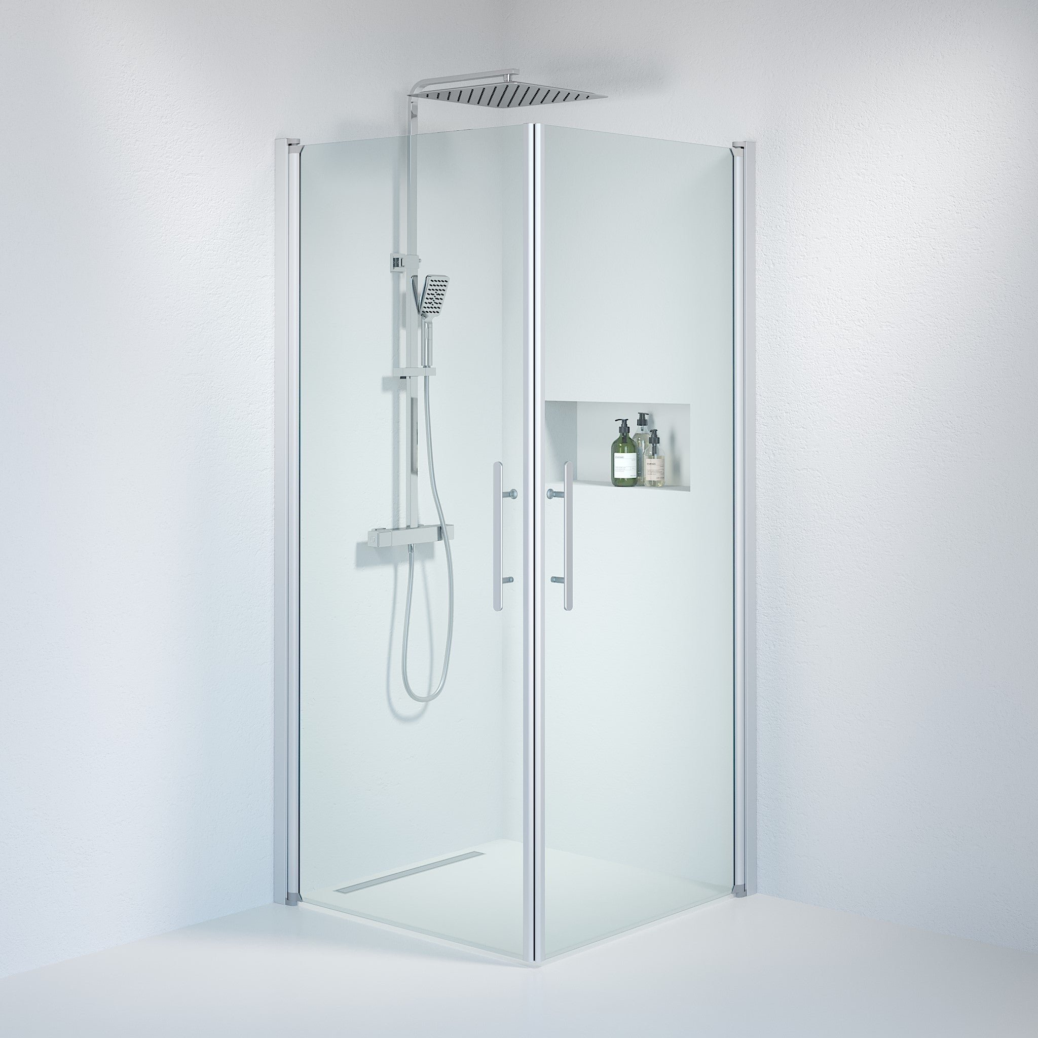 Kvadratisk - Klar, Duschset - Kvadratisk, Klar/Satin - 70 cm - Duschkabinset - Kod - BATH DELUXE - PRESTIGE - 36-701-67-50-00 - BATHDELUXE SWEDEN