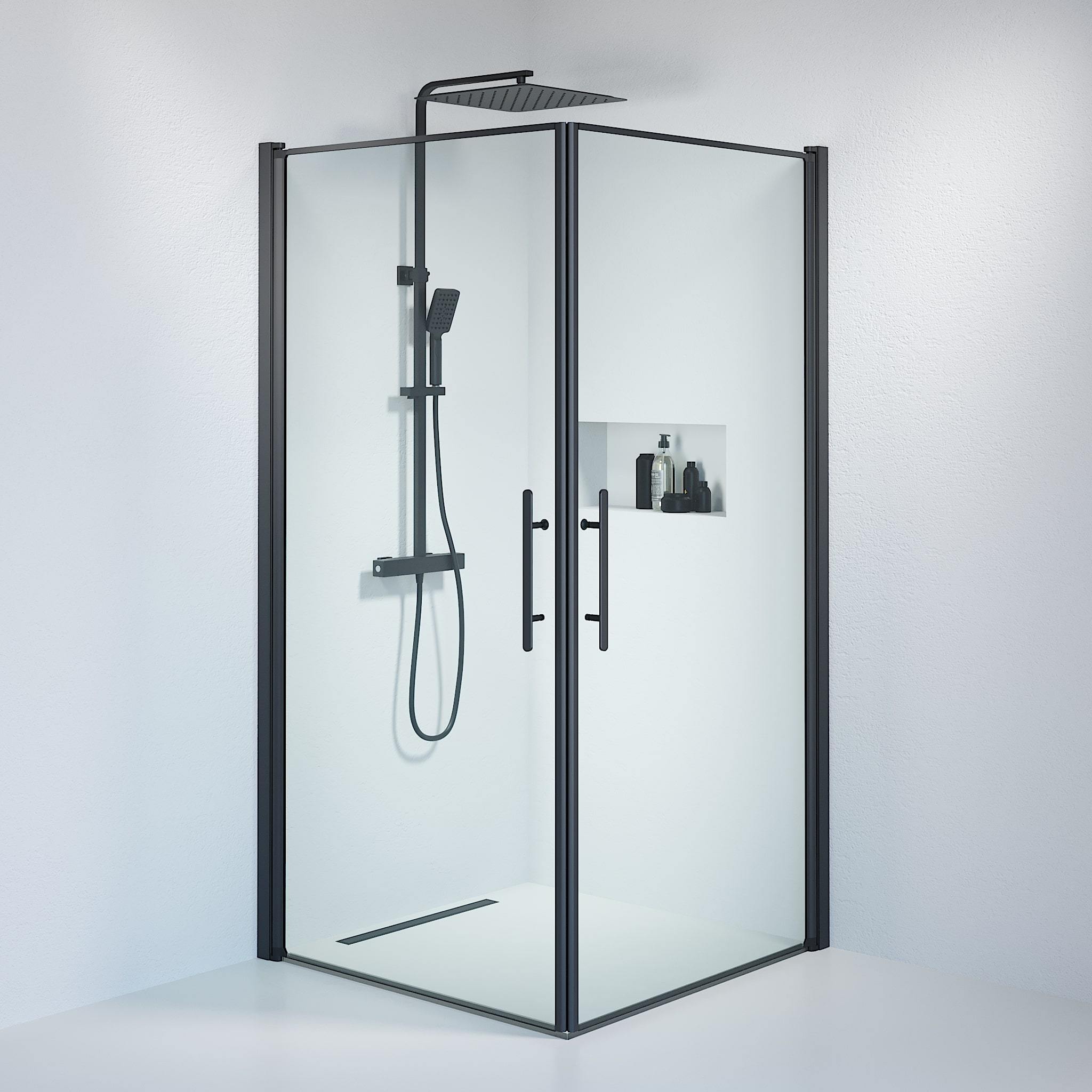 Kvadratisk - Klar, Duschset - Kvadratisk, Klar/Svart - 70 cm - Duschkabinset - Kod - BATH DELUXE - PRESTIGE - 36-709-02-50-00 - BATHDELUXE SWEDEN