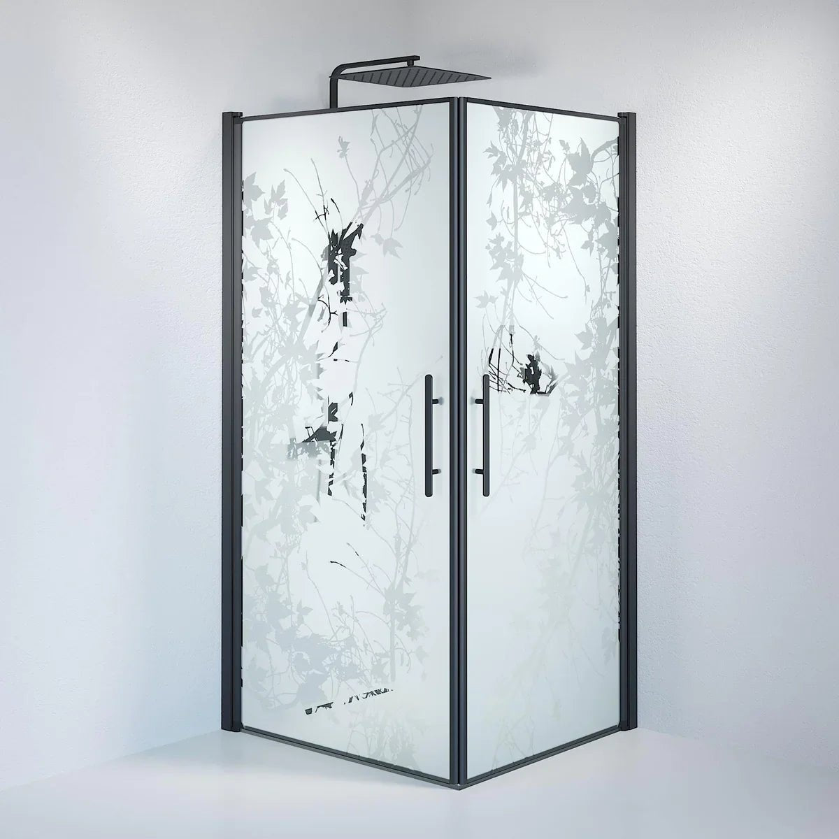 Vänern Duschhörn, Rak, Frostat Decor Glas, Svart Profil - Duschhörna - BATH DELUXE - PRESTIGE - 36 - 101 - 02 - 54 - 00 - BATHDELUXE SWEDEN