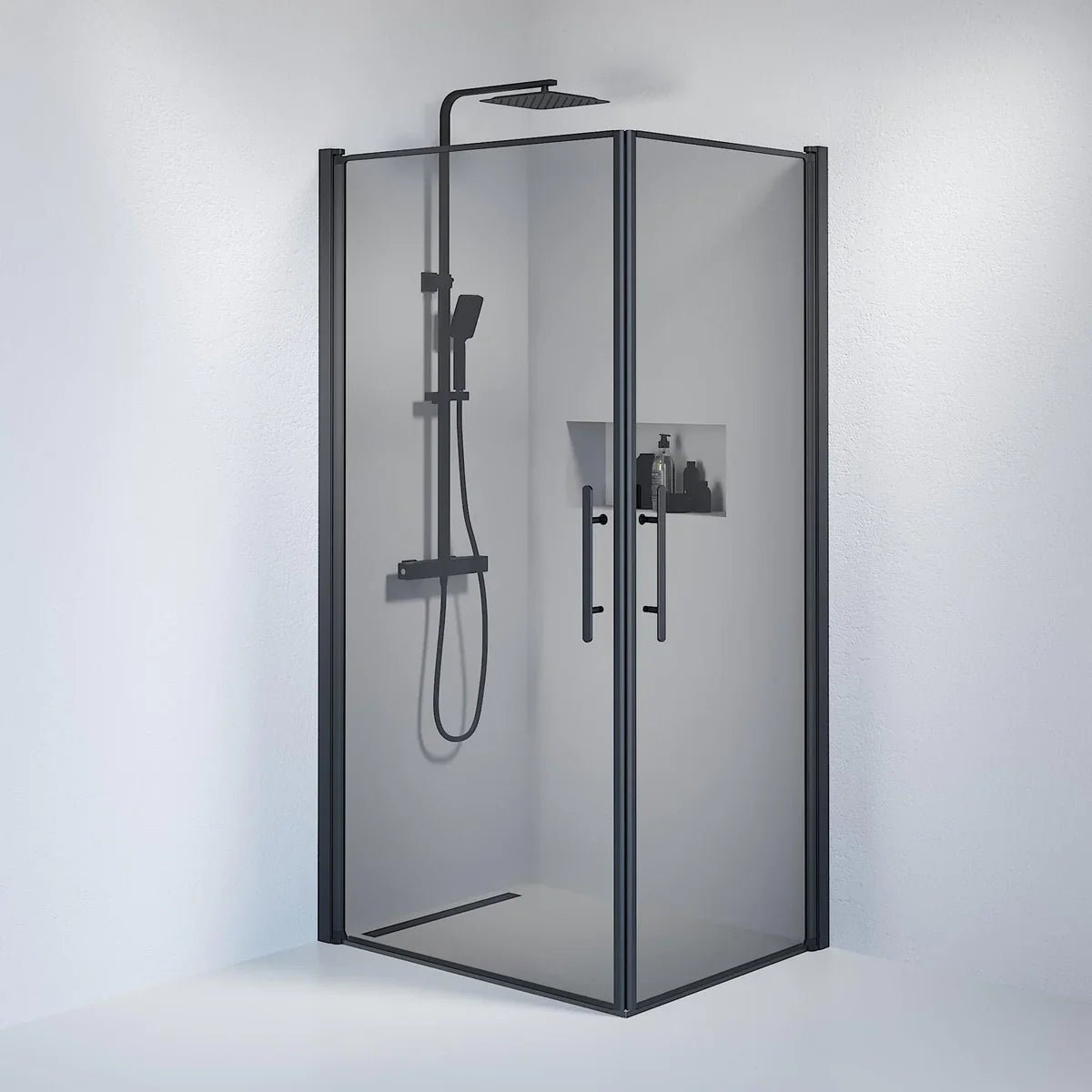 Vänern Duschhörn, Rak, Rökfärgat Glas, Svart Profil - Duschhörna - BATH DELUXE - PRESTIGE - 36 - 801 - 02 - 56 - 00 - BATHDELUXE SWEDEN