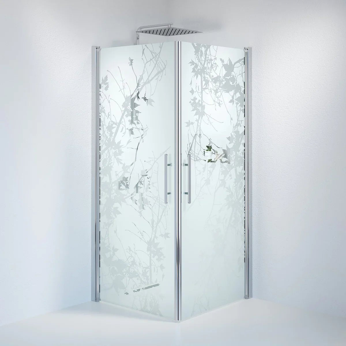Vänern Duschhörn, Rak, Frostat Decor Glas, Krom Profil - Duschhörna - BATH DELUXE - PRESTIGE - 36 - 801 - 60 - 54 - 00 - BATHDELUXE SWEDEN