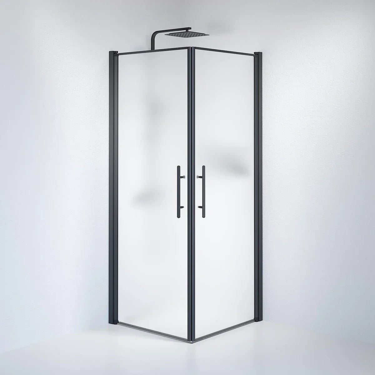 Vänern Duschhörn, Rak, Frostat Glas, Svart Profil - Duschhörna - BATH DELUXE - PRESTIGE - 36 - 808 - 02 - 55 - 00 - BATHDELUXE SWEDEN