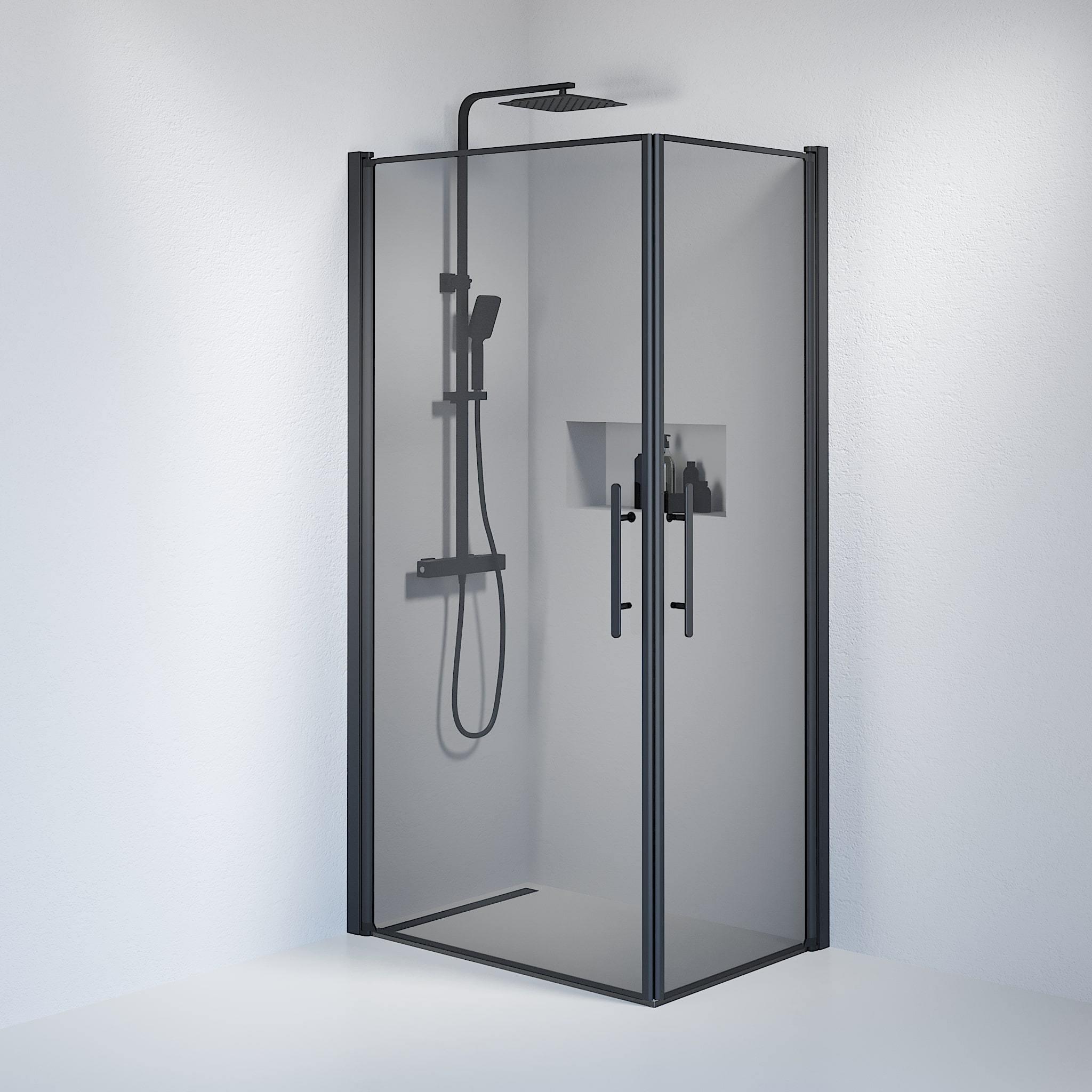 Kvadratisk - Rökt, Duschset - Kvadratisk, Rökt/Svart - 80 cm - Duschkabinset - Kod - BATH DELUXE - PRESTIGE - 36-808-02-56-00 - BATHDELUXE SWEDEN