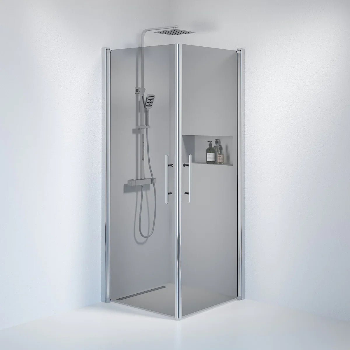 Vänern Duschhörn, Rak, Rökfärgat Glas, Krom Profil - Duschhörna - BATH DELUXE - PRESTIGE - 36 - 808 - 60 - 56 - 00 - BATHDELUXE SWEDEN