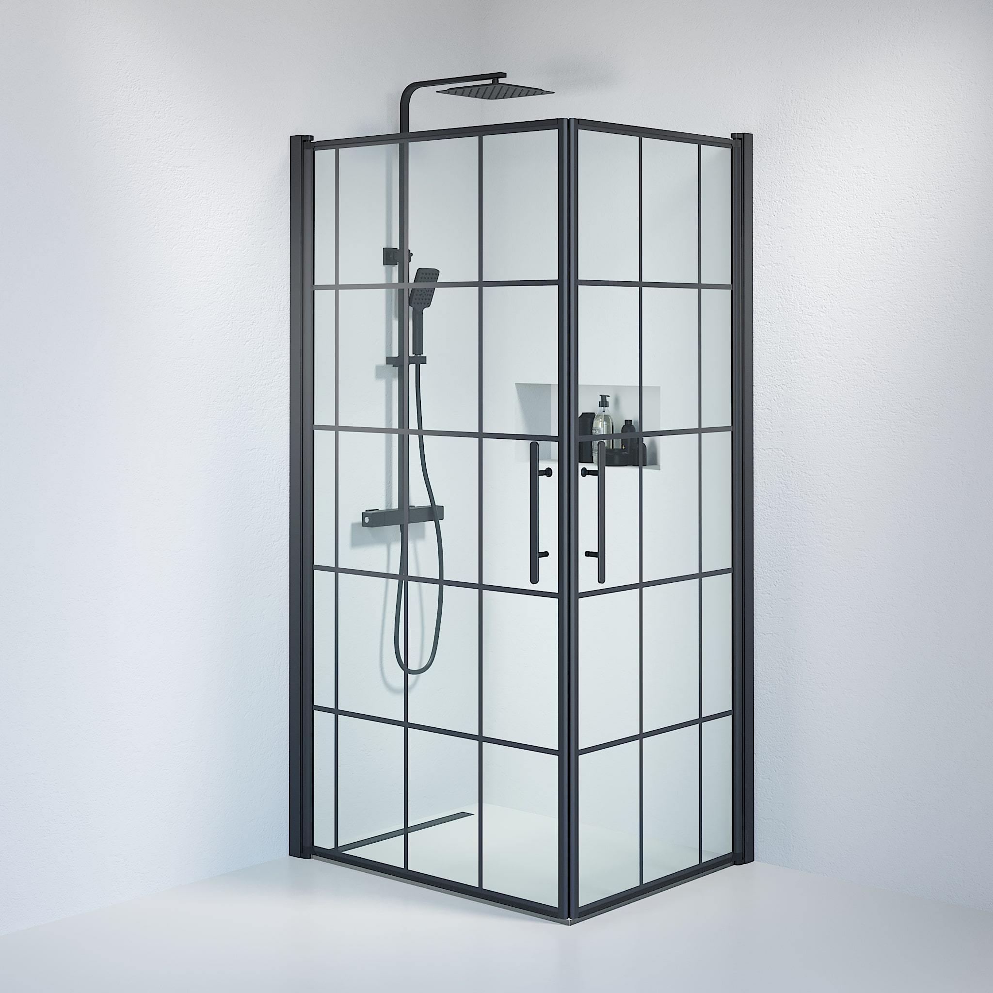 Kvadratisk - Stomme, Duschset - Kvadratisk, Stomme/Svart - 80 cm - Duschkabinset - Kod - BATH DELUXE - PRESTIGE - 36-809-02-49-01 - BATHDELUXE SWEDEN