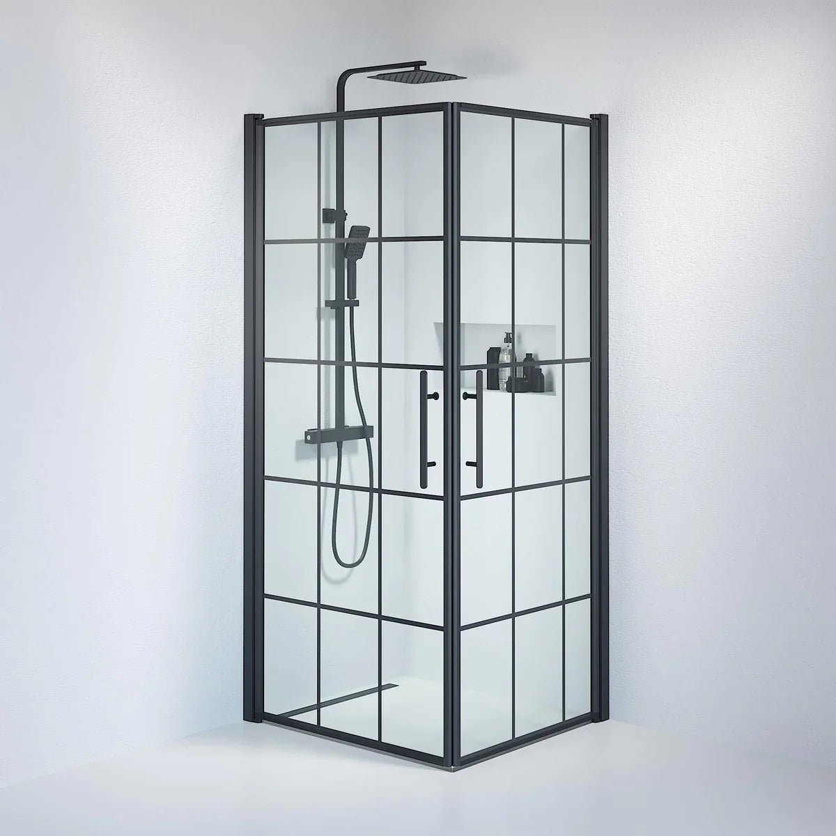 Vänern Duschhörn, Rak, Klarglas med Spröjs, Svart Profil - Duschhörna - BATH DELUXE - PRESTIGE - 36 - 809 - 02 - 49 - 01 - BATHDELUXE SWEDEN