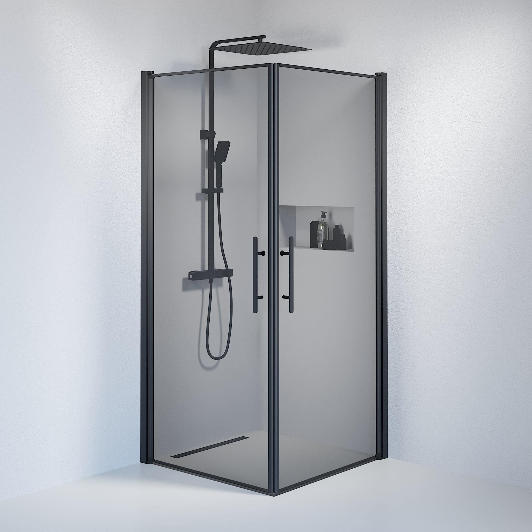 Kvadratisk - Rökt, Duschset - Kvadratisk, Rökt/Svart - 80 cm - Duschkabinset - Kod - BATH DELUXE - PRESTIGE - 36-809-02-56-00 - BATHDELUXE SWEDEN