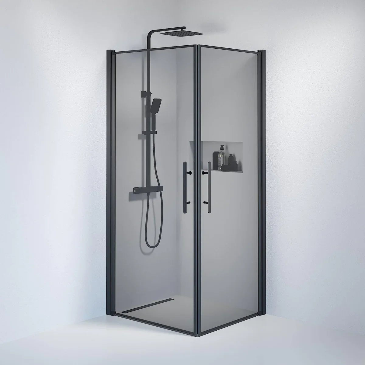 Vänern Duschhörn, Rak, Rökfärgat Glas, Svart Profil - Duschhörna - BATH DELUXE - PRESTIGE - 36 - 809 - 02 - 56 - 00 - BATHDELUXE SWEDEN