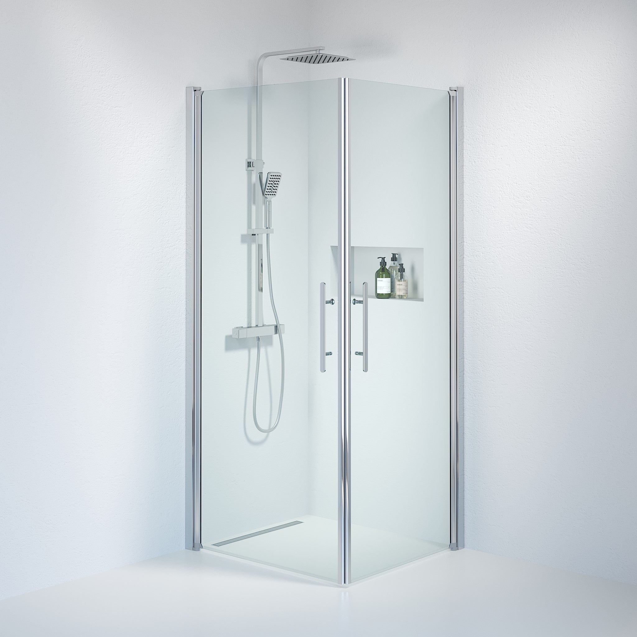 Kvadratisk - Klar, Duschset - Kvadratisk, Klar/Krom - 80 cm - Duschkabinset - Kod - BATH DELUXE - PRESTIGE - 36-809-60-50-00 - BATHDELUXE SWEDEN